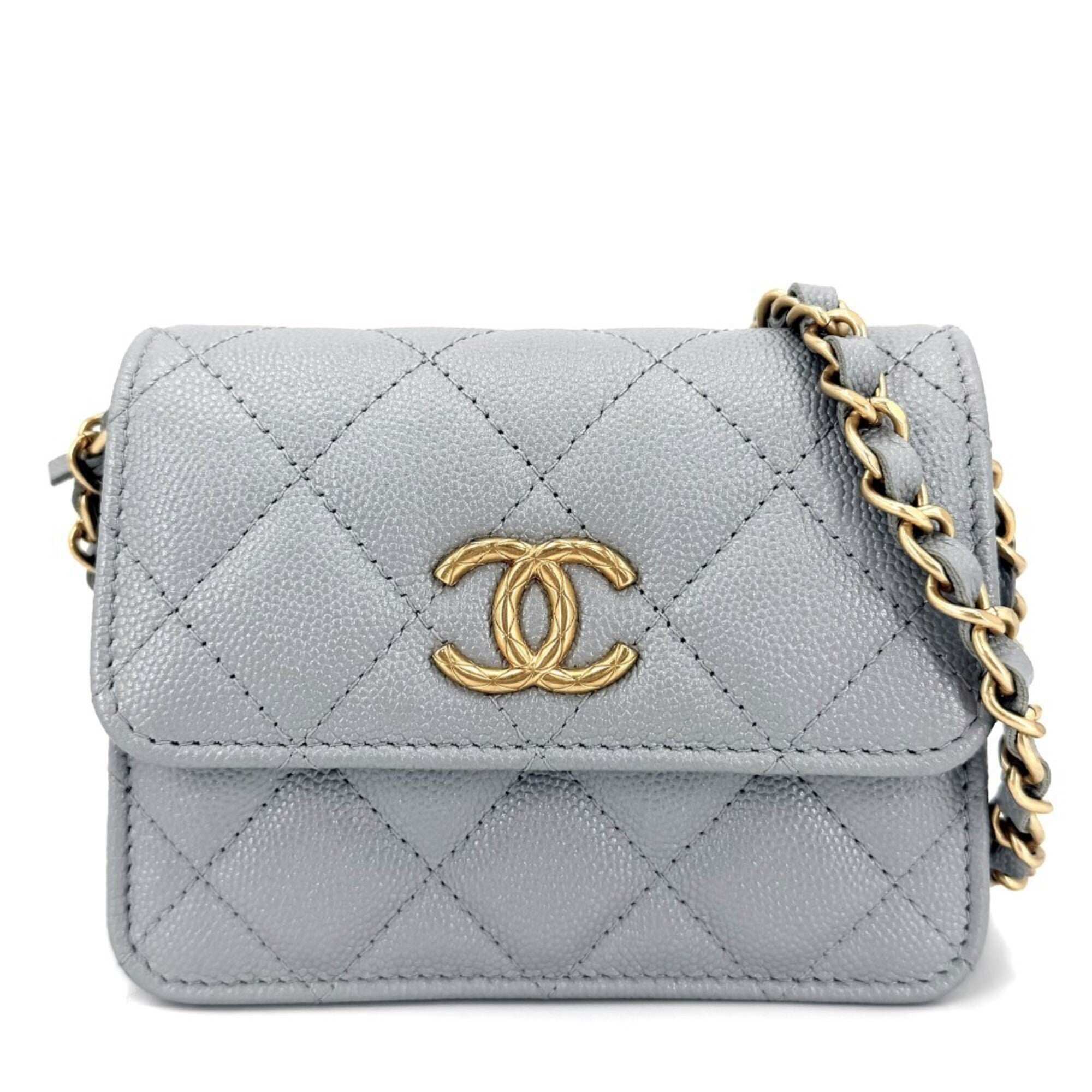 Chanel Gray Grained Calfskin Shoulder Bag (Pre-Owned)