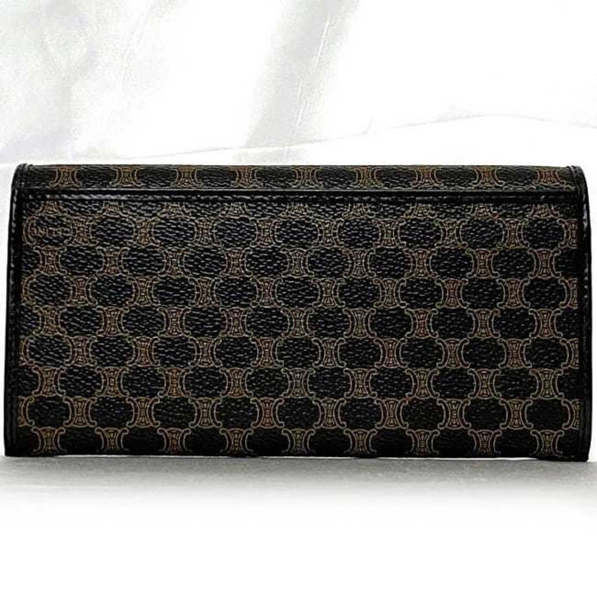 Celine Black Brown Pvc Leather Long Wallet (Bi-Fold) (Pre-Owned)