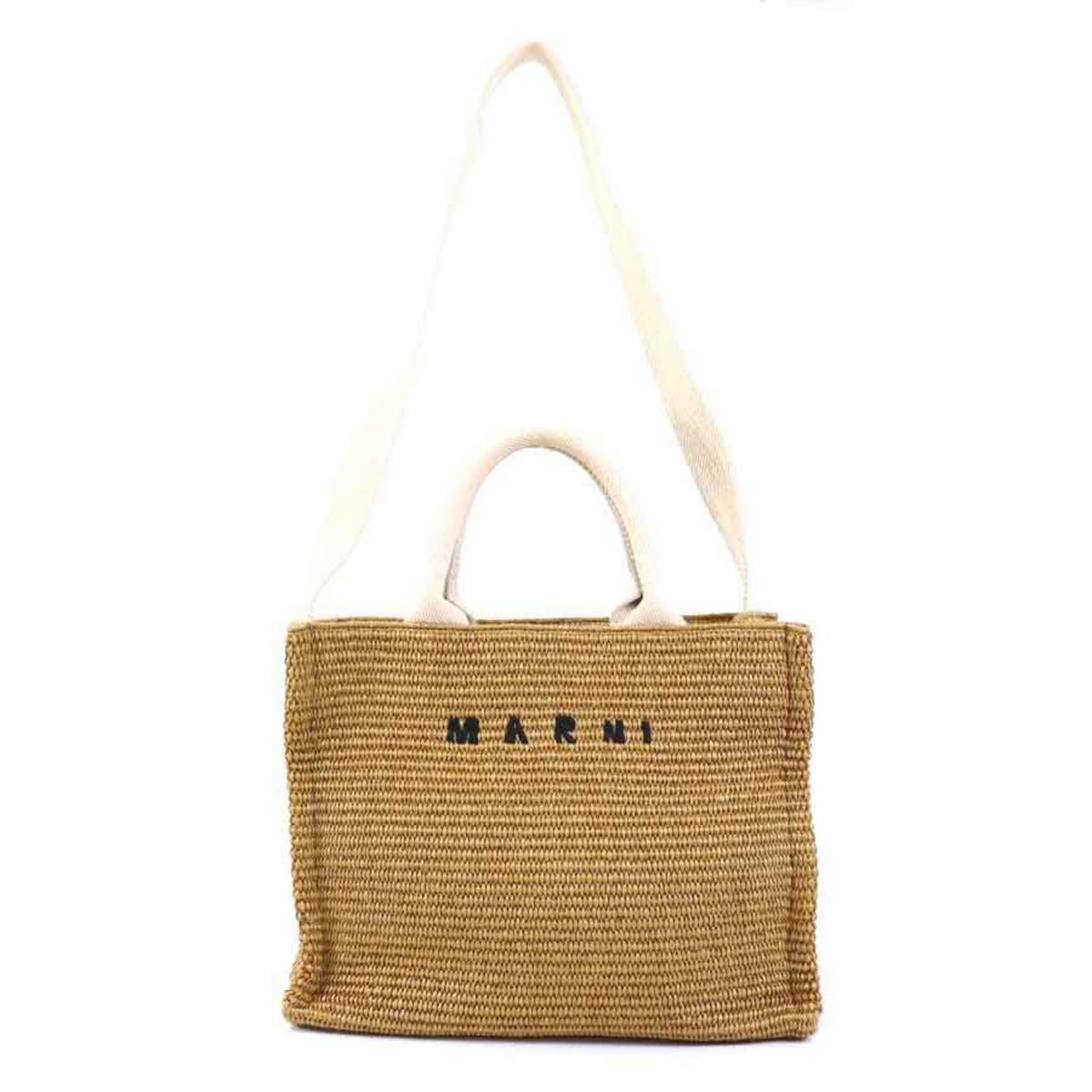 Marni Ivory Raffia Canvas Handbag Shoulder Bag (Pre-Owned)