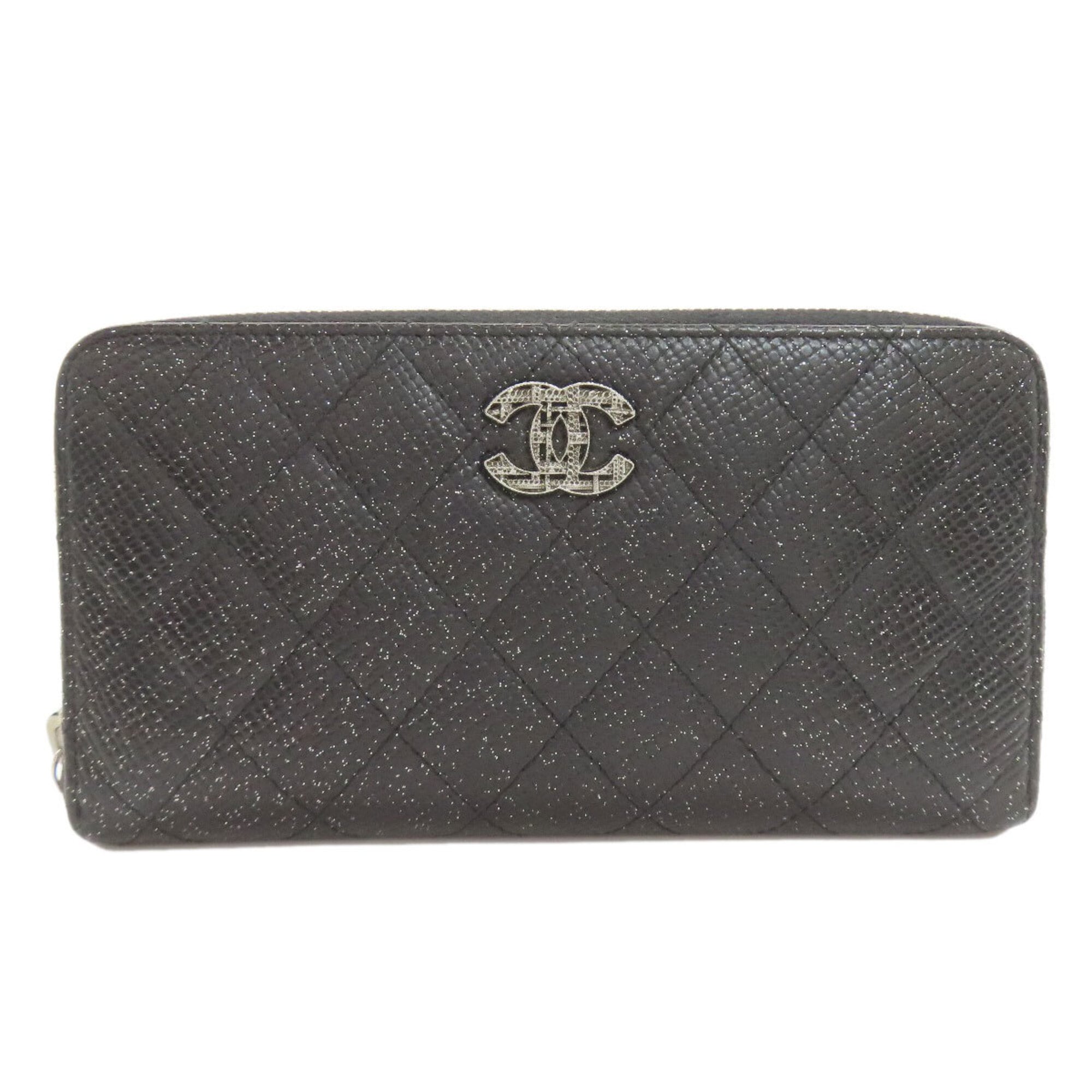 Chanel Matelasse Black Leather Long Wallet (Bi-Fold) (Pre-Owned)