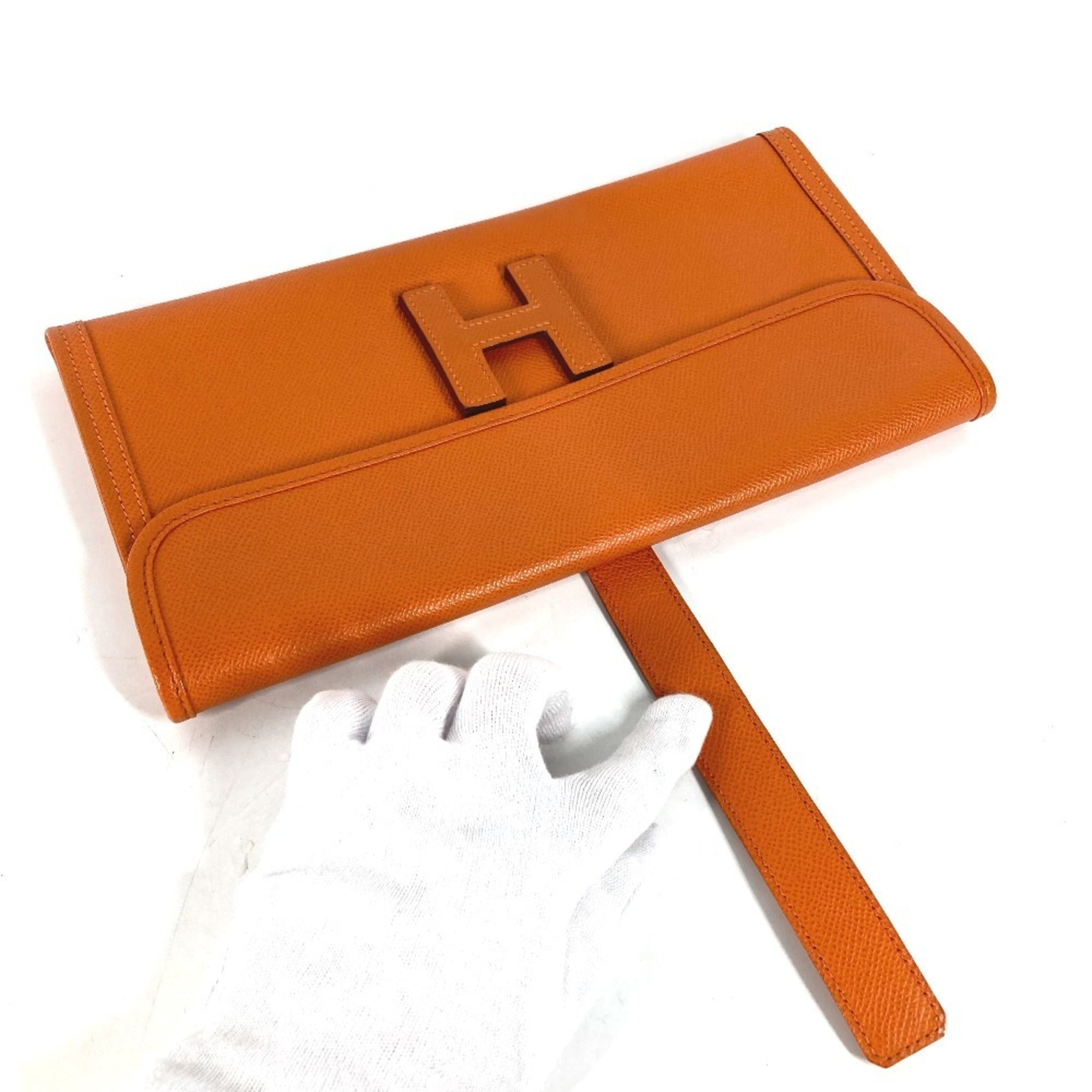 Hermes Jige Orange Epsom Leather Clutch Bag (Pre-Owned)
