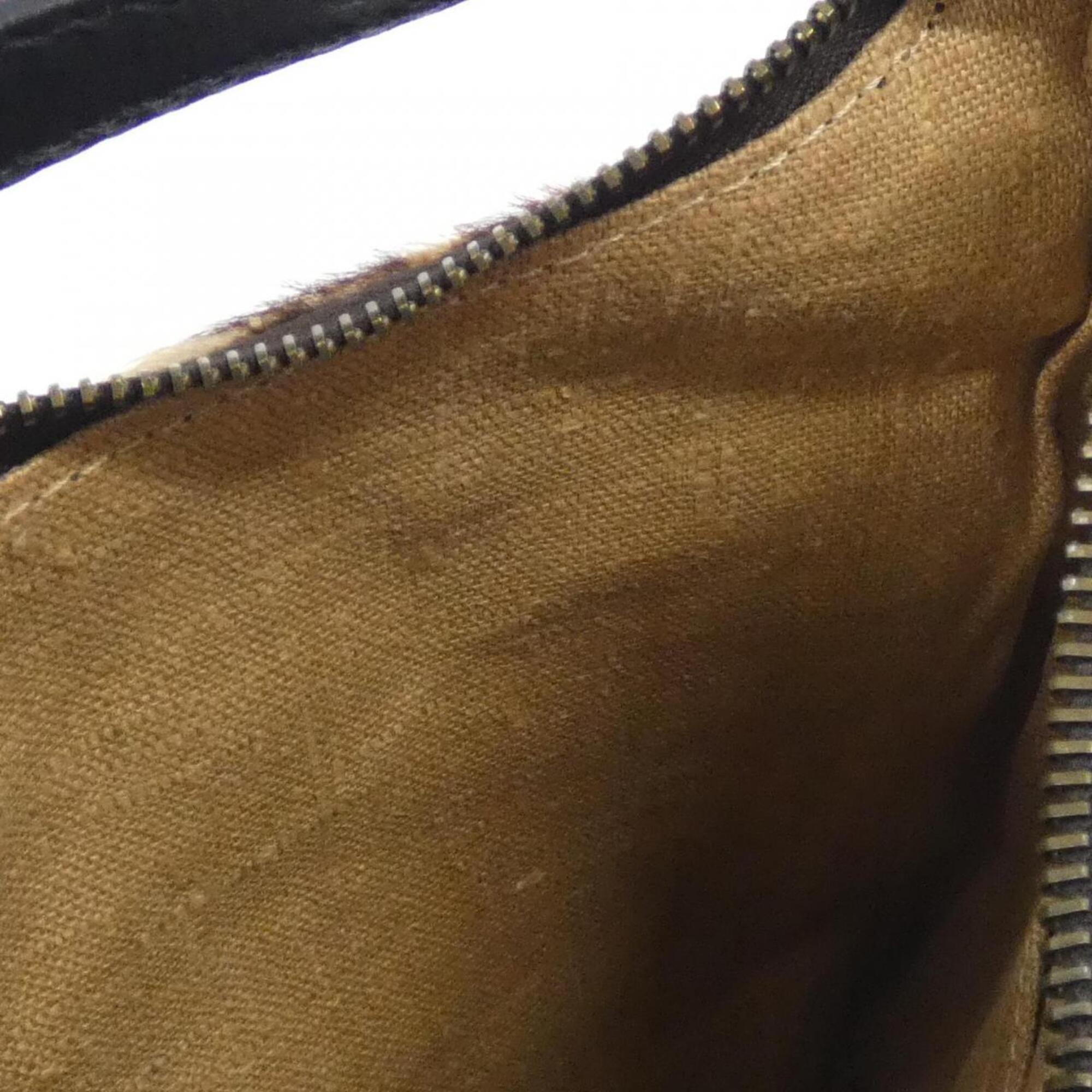 Fendi Beige Brown Leather Canvas Shoulder Bag (Pre-Owned)