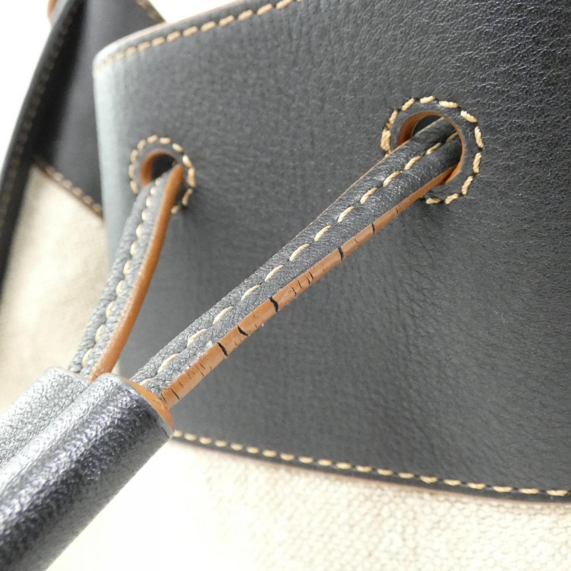 Loewe Beige Black Linen Leather Shoulder Bag (Pre-Owned)