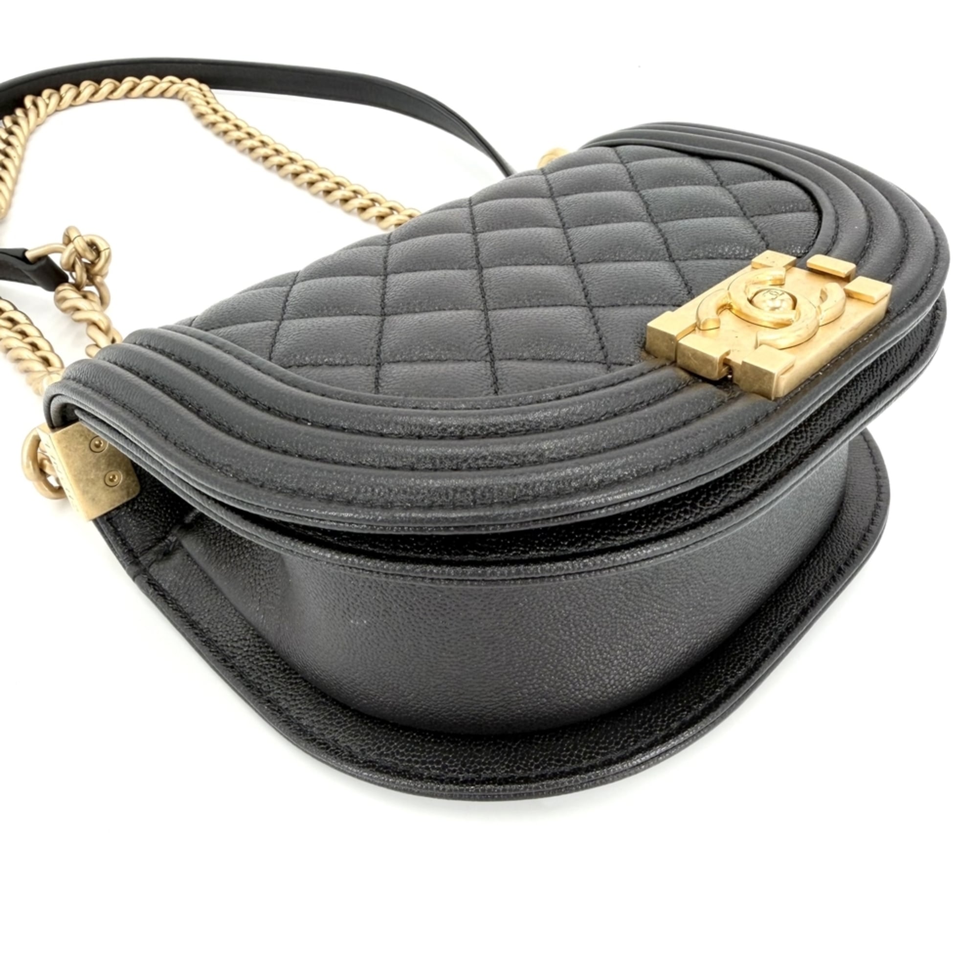 Chanel Black White Grained Calfskin Pochette Shoulder Bag (Pre-Owned)