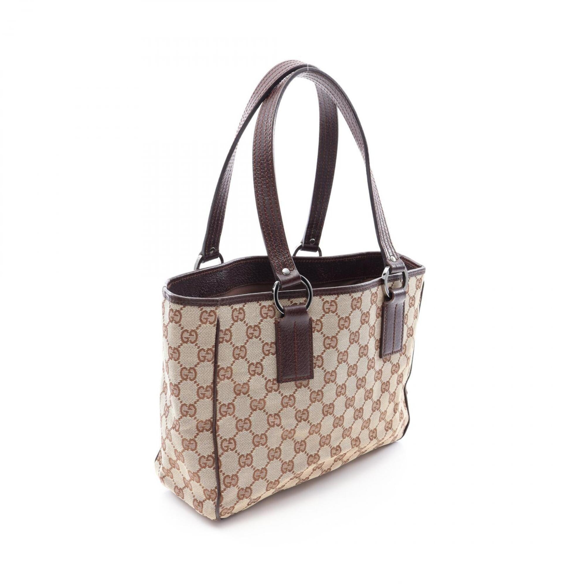 Gucci Beige Brown Canvas Leather Tote Bag (Pre-Owned)