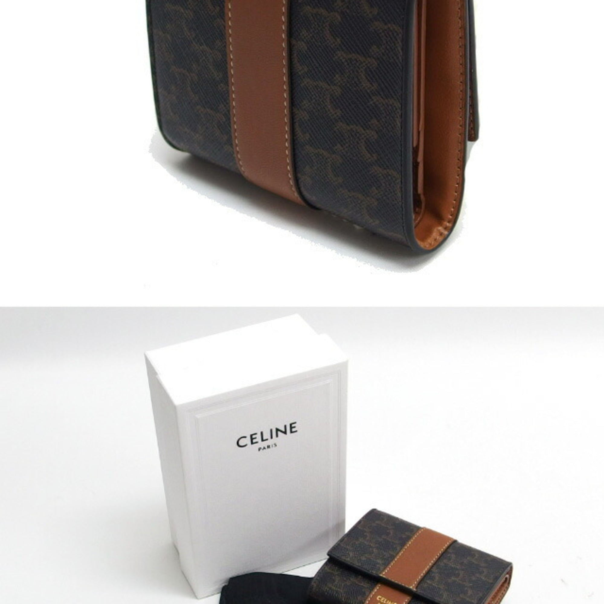 Celine Brown Dark Brown Coated Canvas Leather Wallet (Tri-Fold) (Pre-Owned)
