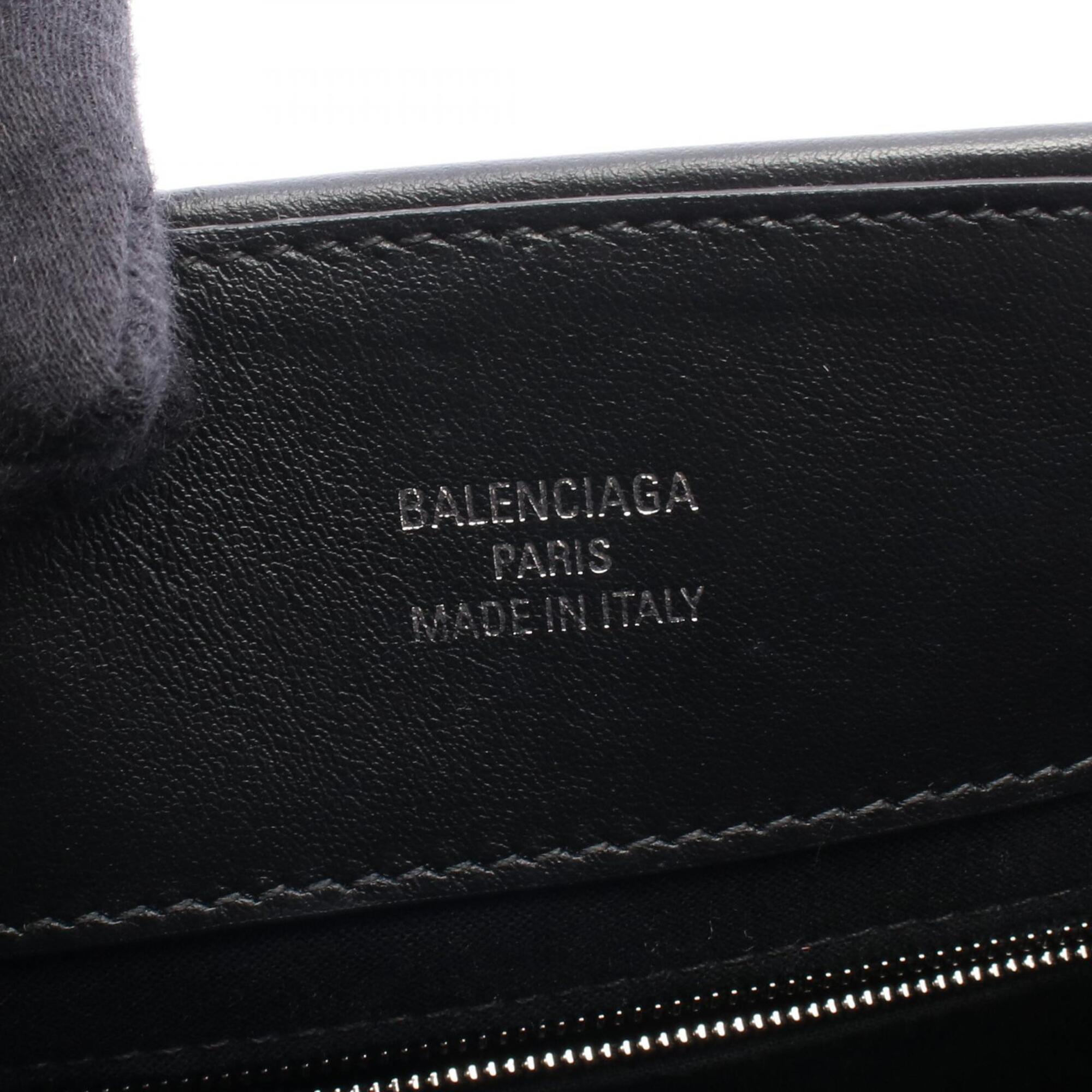 Balenciaga Black Ivory Canvas Leather Handbag Tote Bag (Pre-Owned)