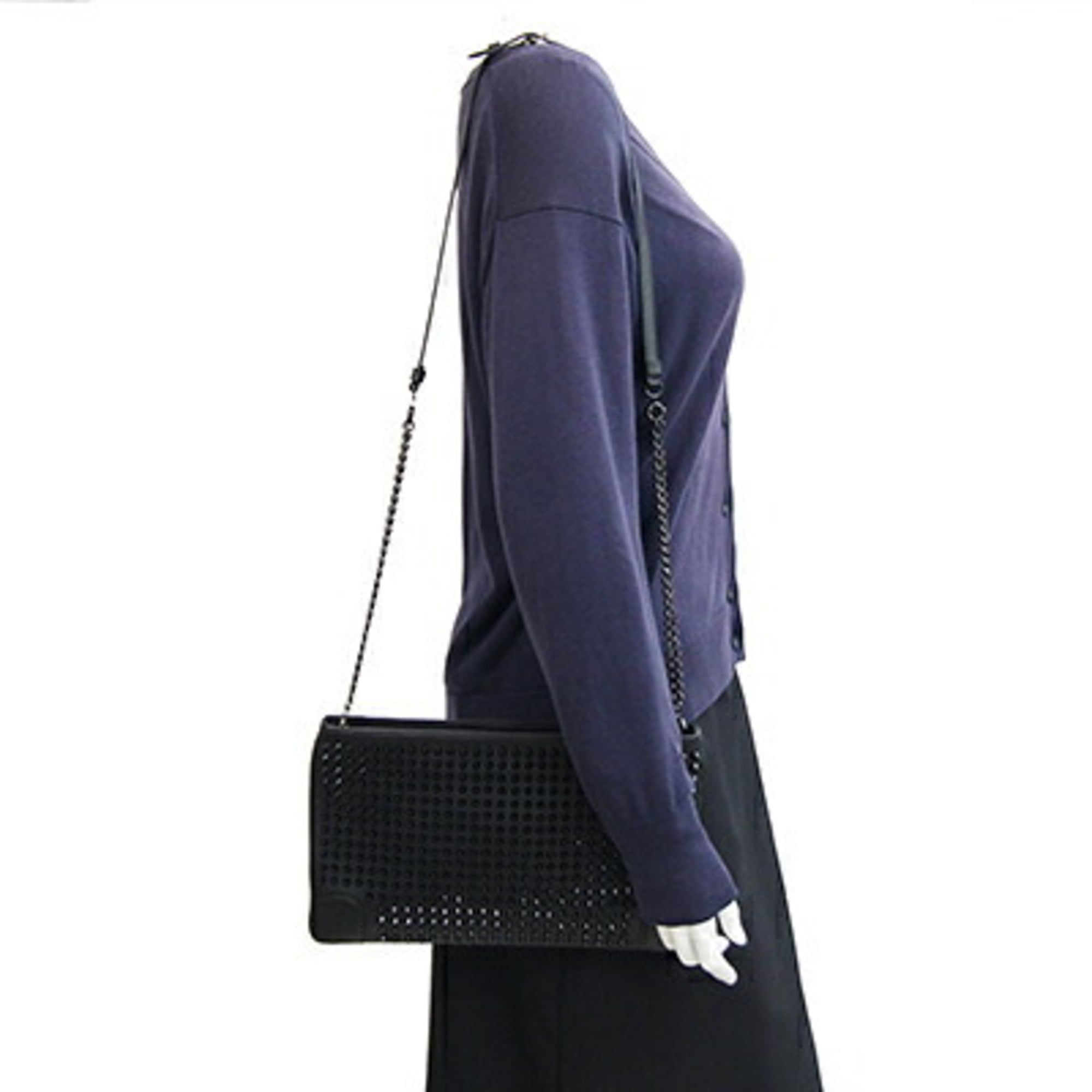 Christian Louboutin Black Leather Clutch Bag Shoulder Bag (Pre-Owned)