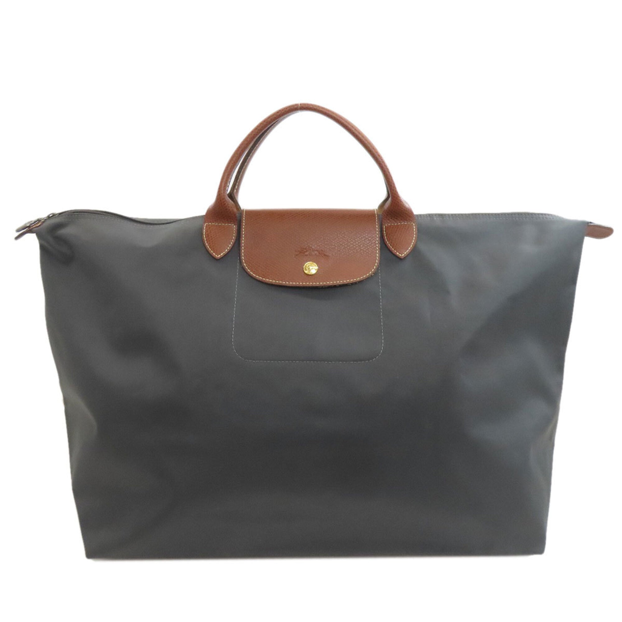 Longchamp Le Pliage Brown Gray Nylon Boston Bag (Pre-Owned)