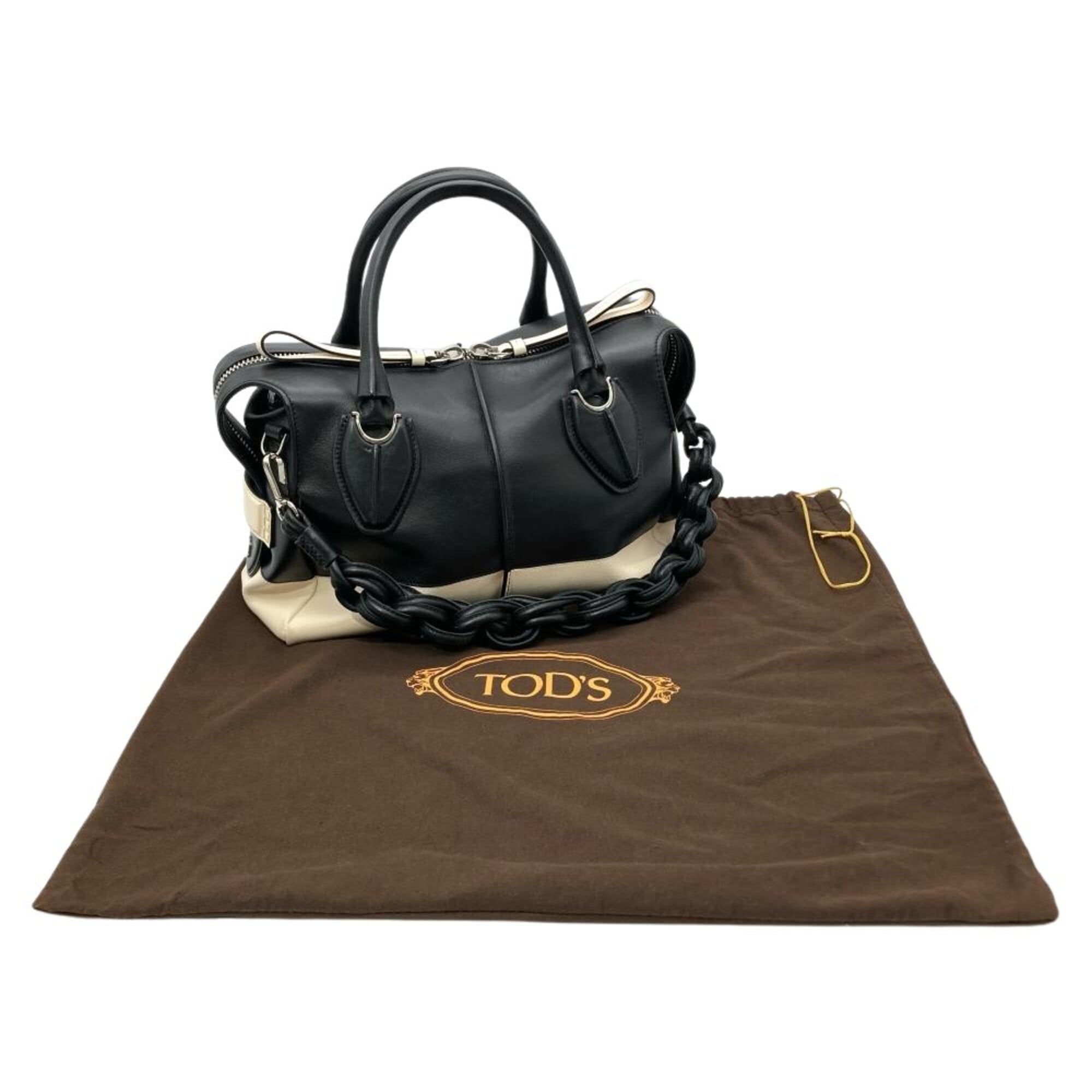 Tod's Black White Leather Shoulder Bag (Pre-Owned)