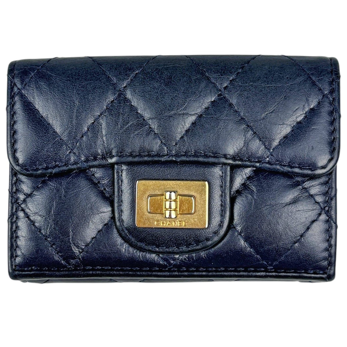 Chanel Navy Leather Wallet (Tri-Fold) (Pre-Owned)