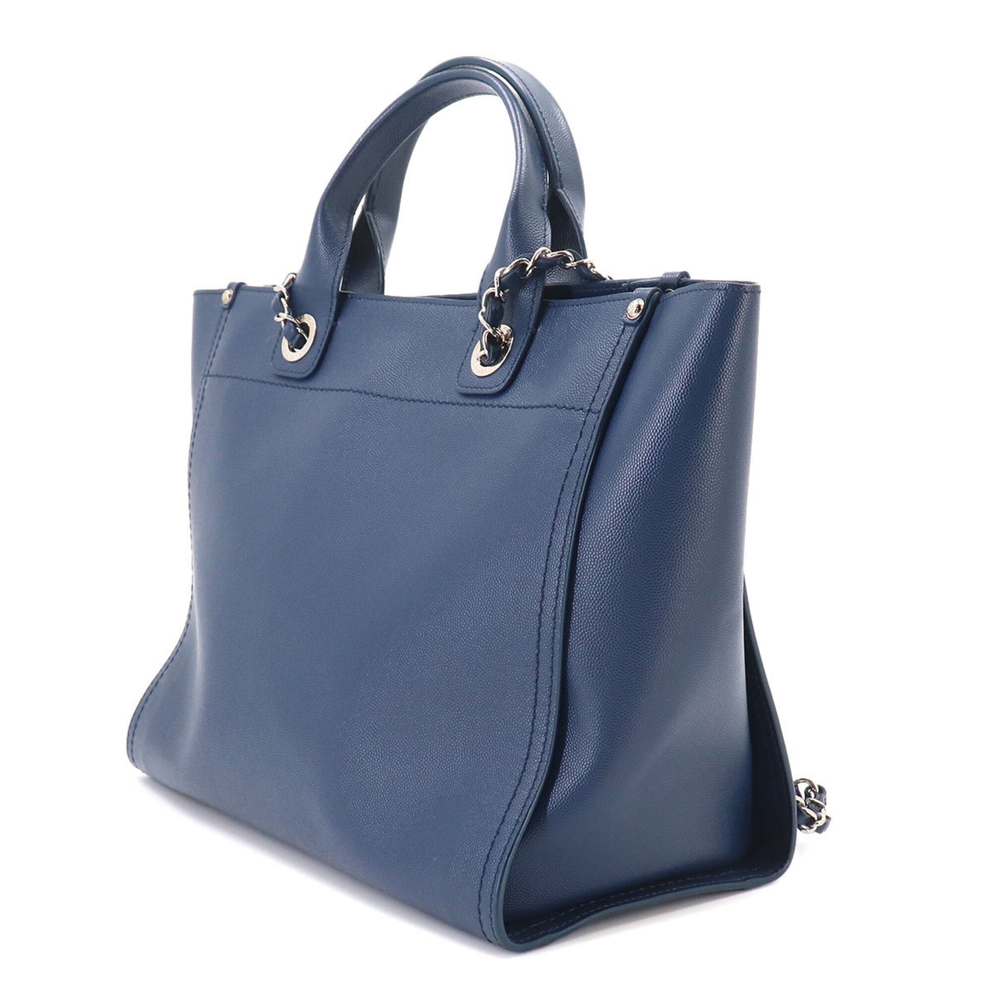 Chanel Navy Leather Handbag Tote Bag (Pre-Owned)