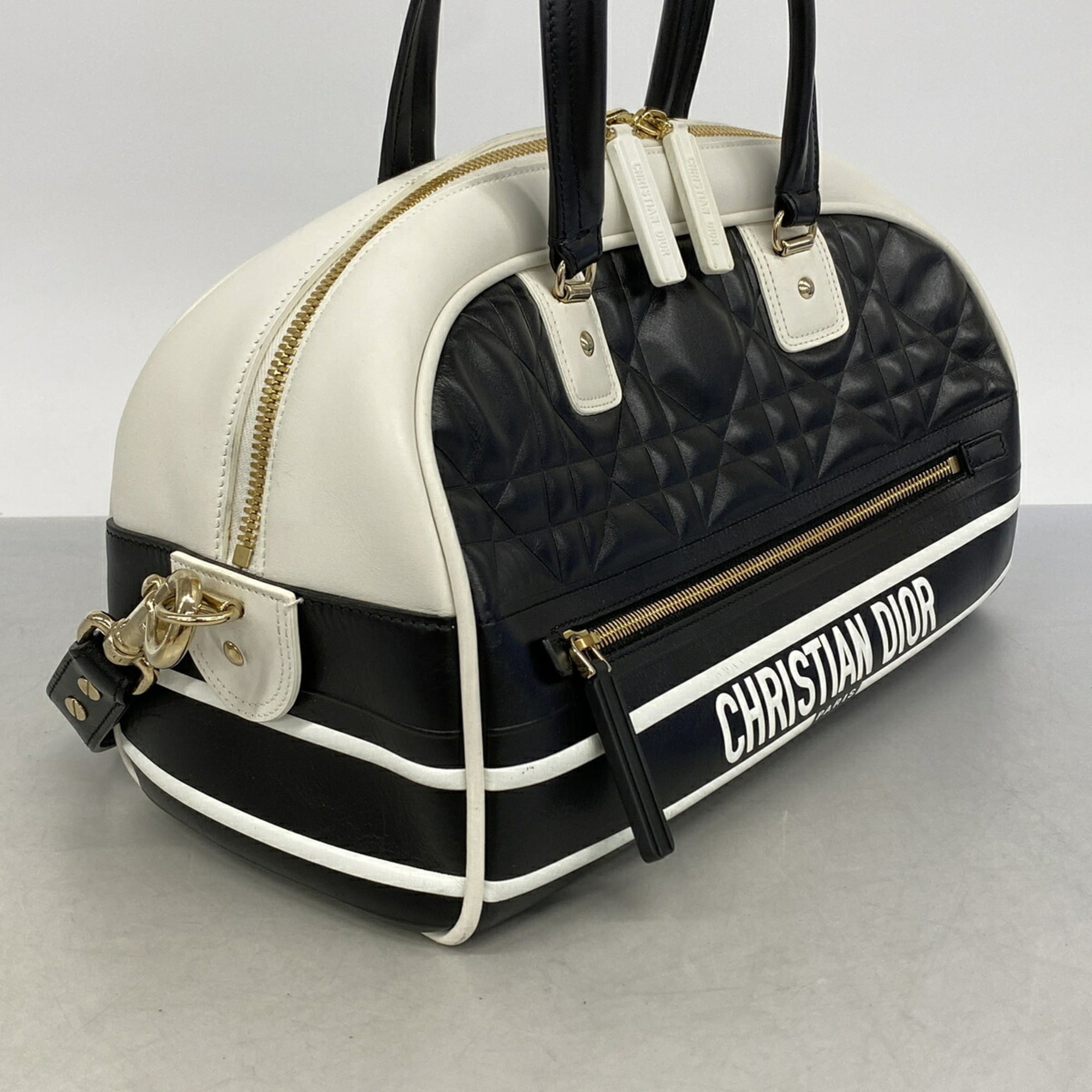 Christian Dior Black White Leather Handbag (Pre-Owned)