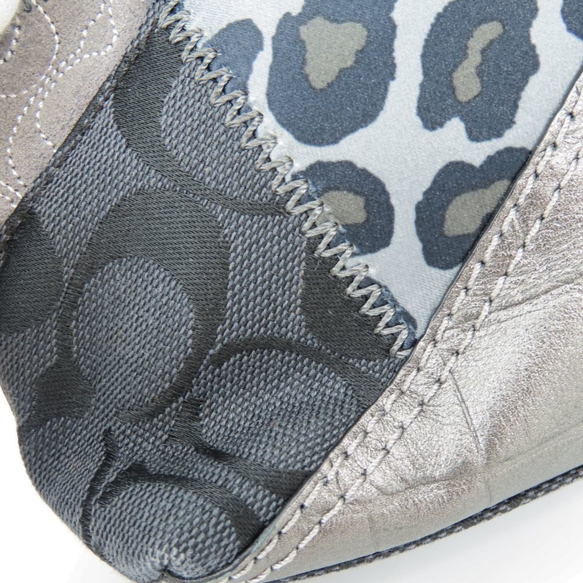 Coach Black Gray Canvas Leather Handbag (Pre-Owned)
