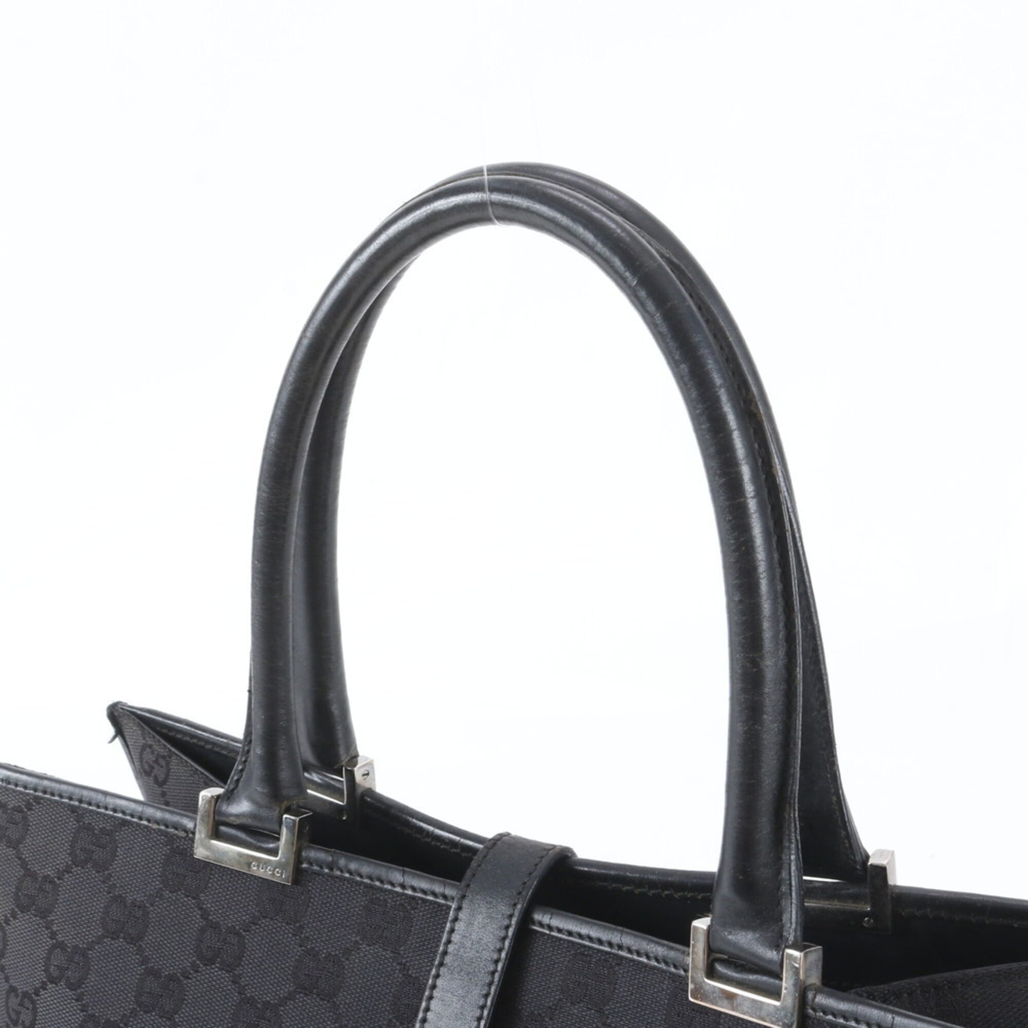 Gucci Black Leather Canvas Handbag Shoulder Bag Tote Bag (Pre-Owned)