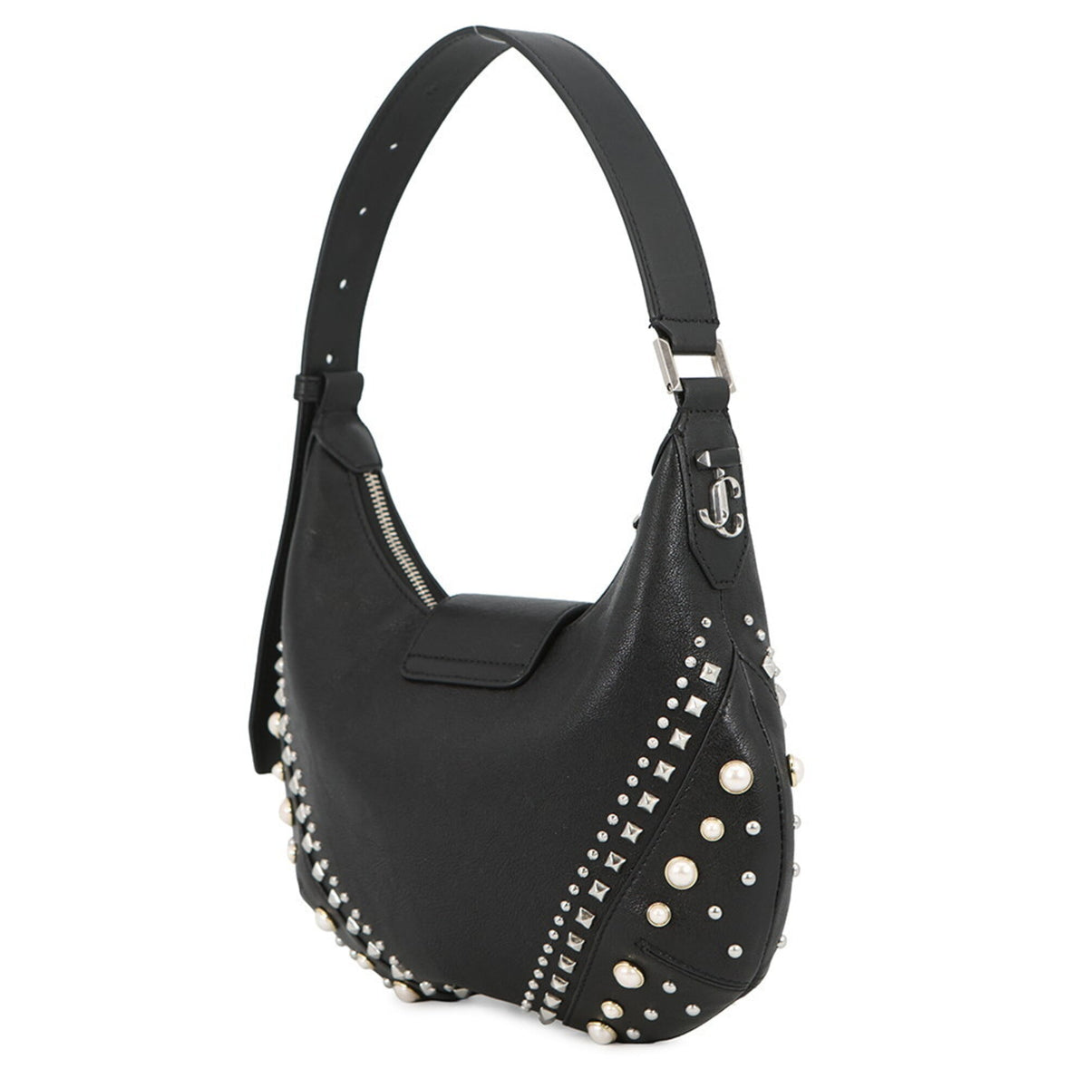 Jimmy Choo Black Leather Artificial Pearl Handbag (Pre-Owned)