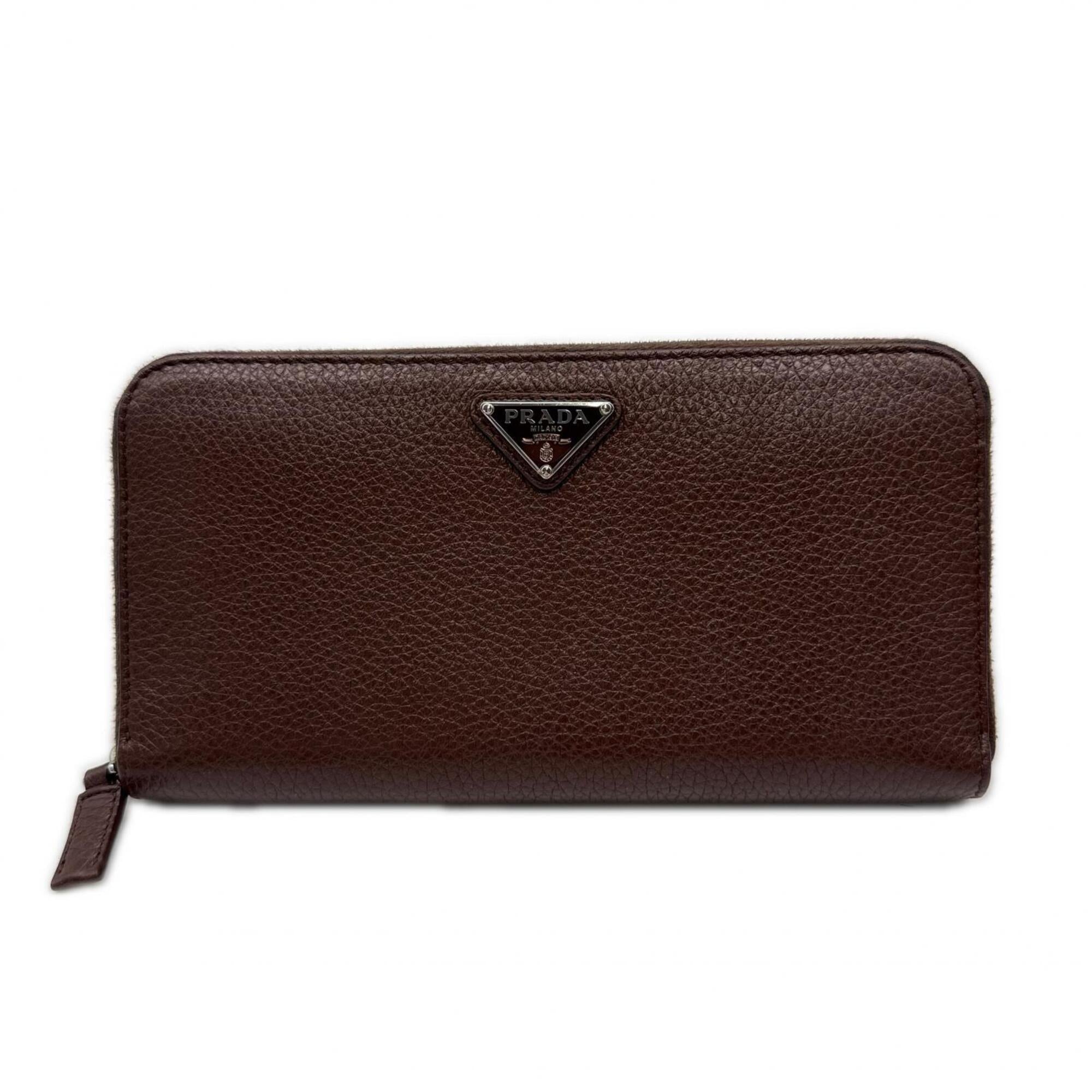 Prada Brown Leather Long Wallet (Bi-Fold) (Pre-Owned)