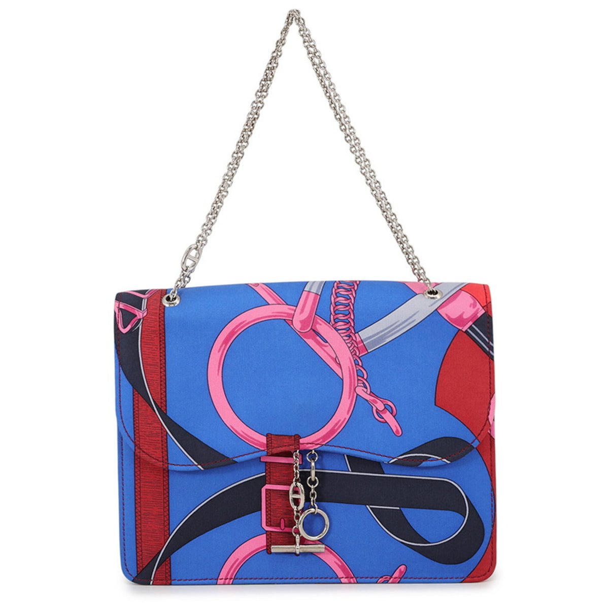 Hermes Kara Blue Multi-Color Silk Handbag Shoulder Bag (Pre-Owned)