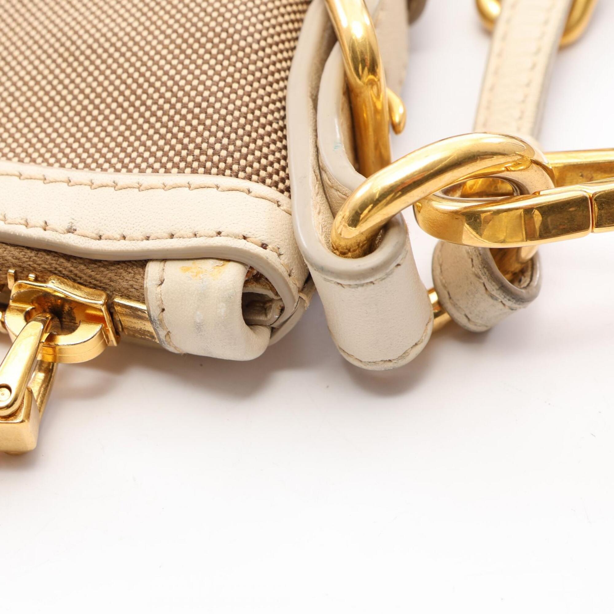 Prada Beige Ivory Canvas Leather Shoulder Bag (Pre-Owned)