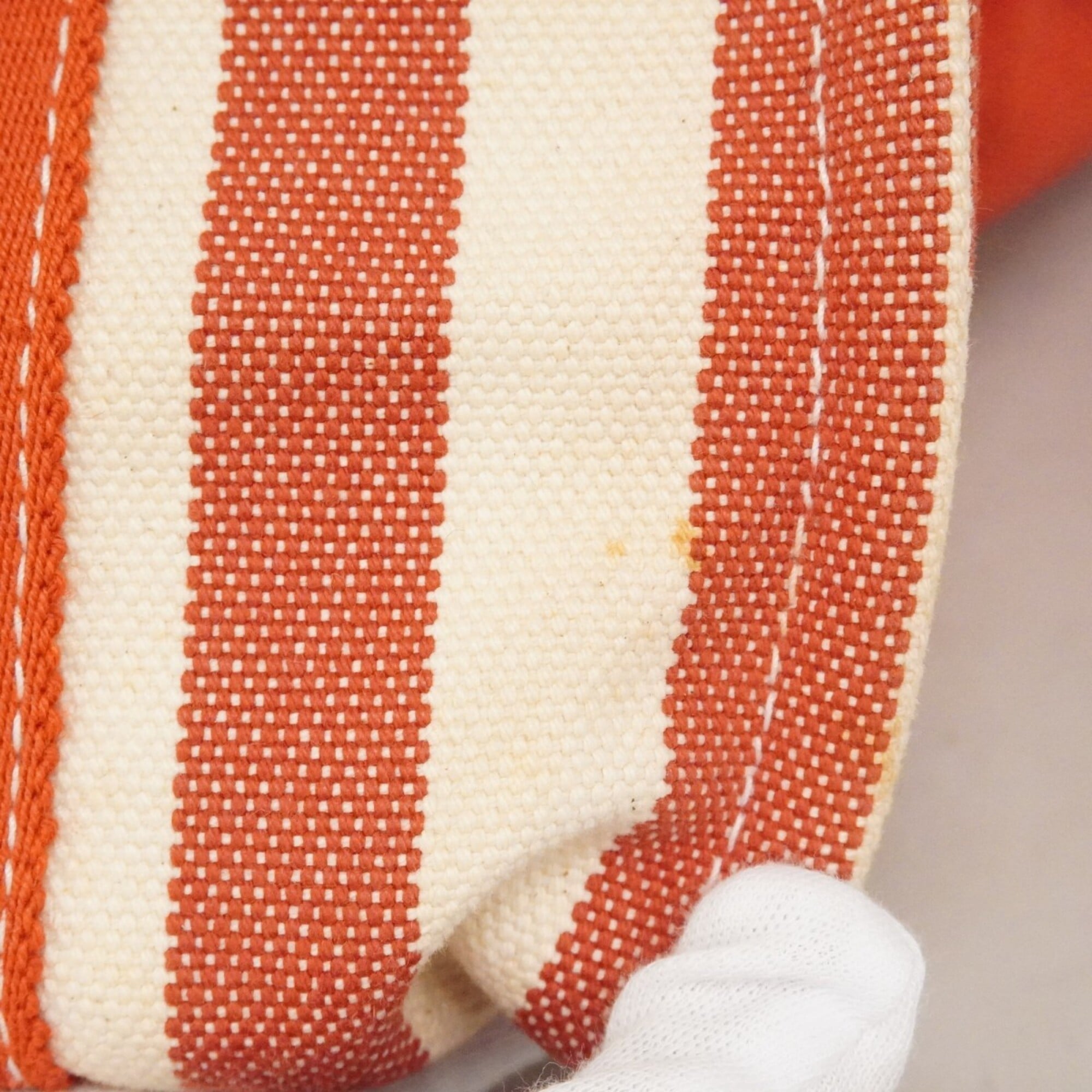 Hermes Red Color White Canvas Tote Bag (Pre-Owned)