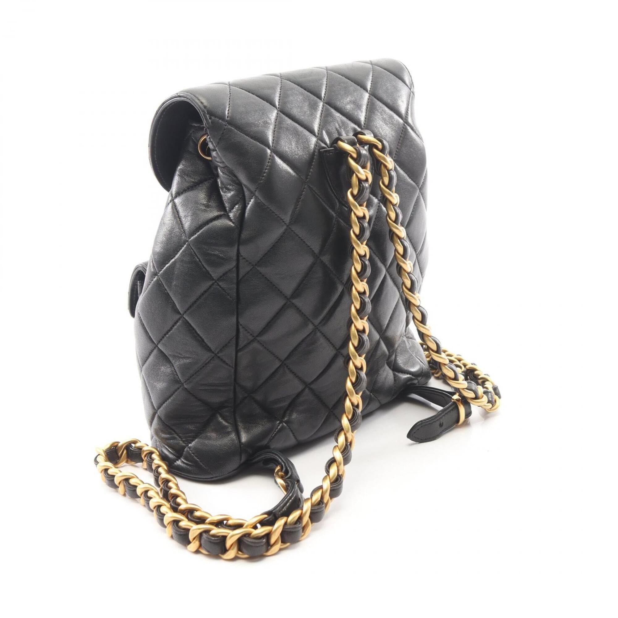 Chanel Matelasse Black Leather Backpack Handbag (Pre-Owned)