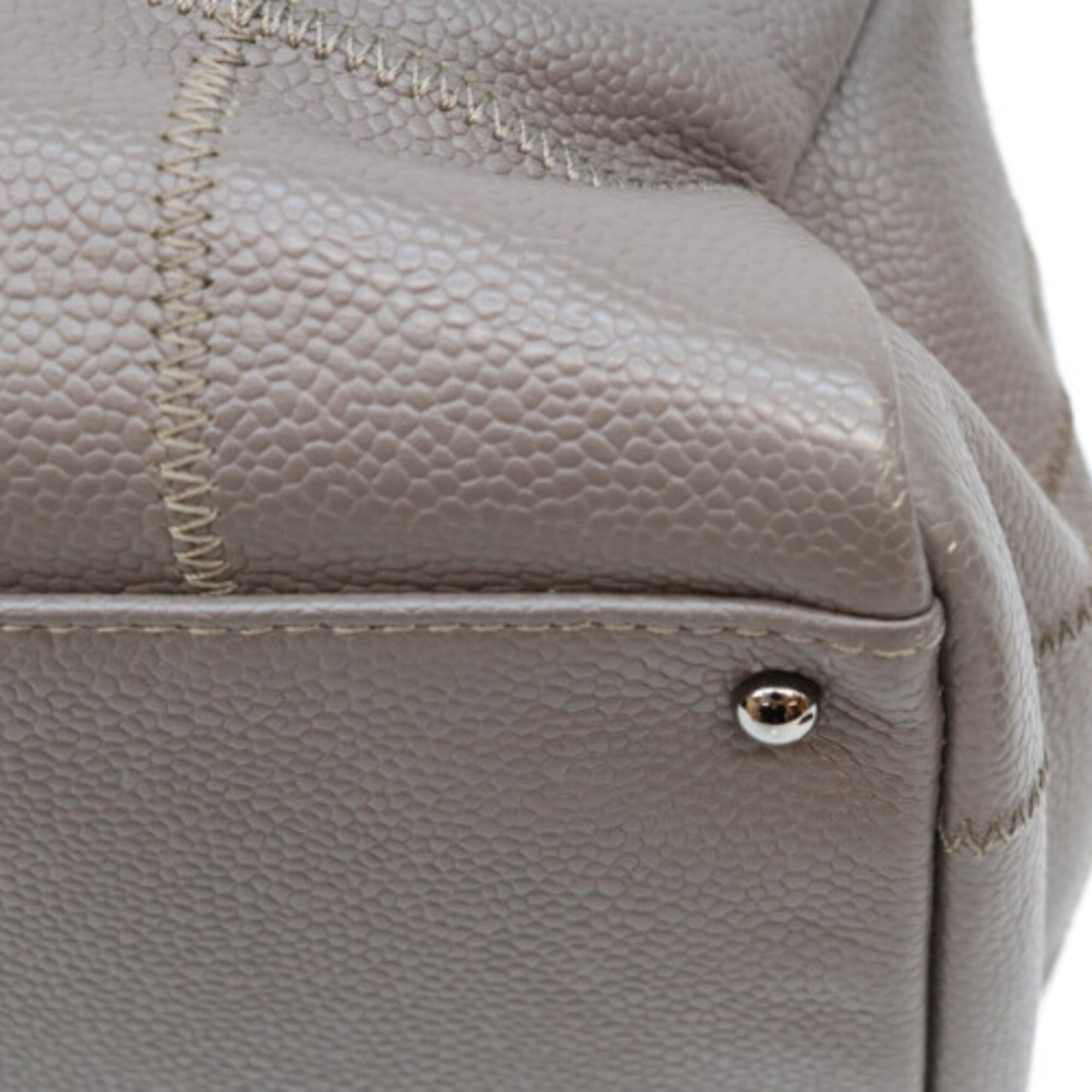 Chanel Gray Grained Calfskin Boston Bag (Pre-Owned)