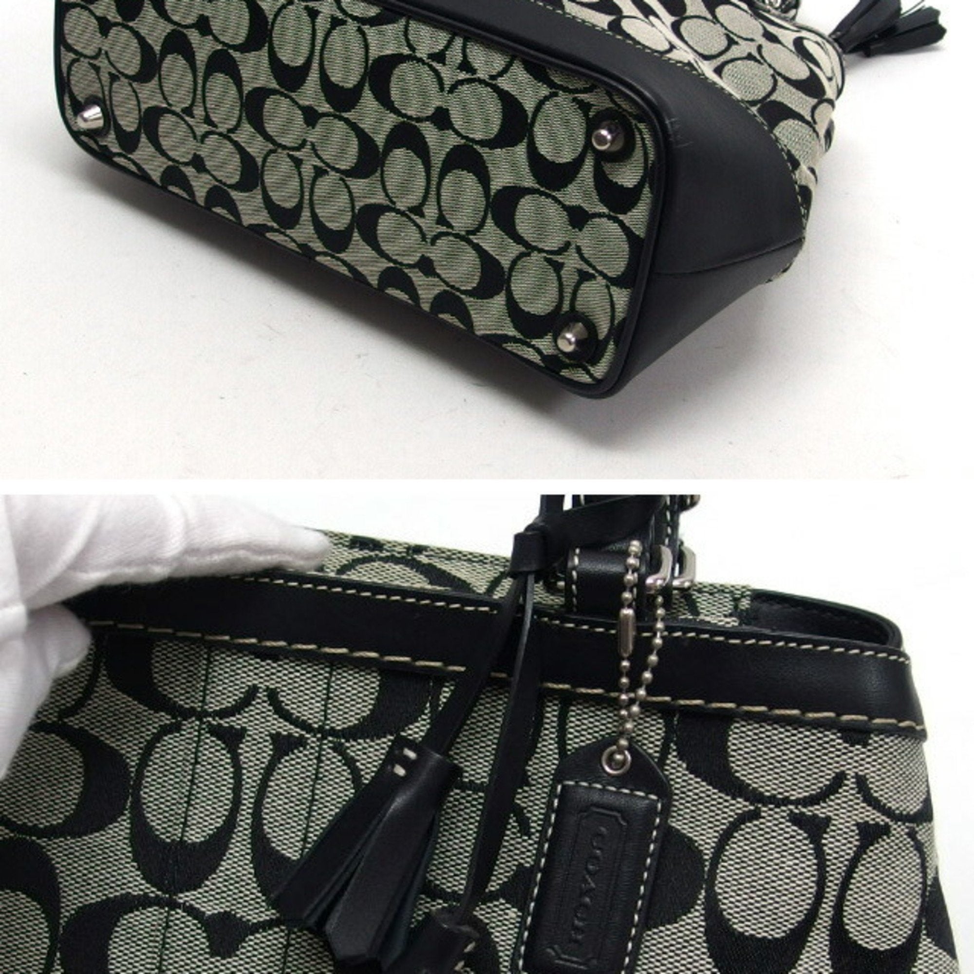 Coach Black Gray Canvas Leather Handbag (Pre-Owned)