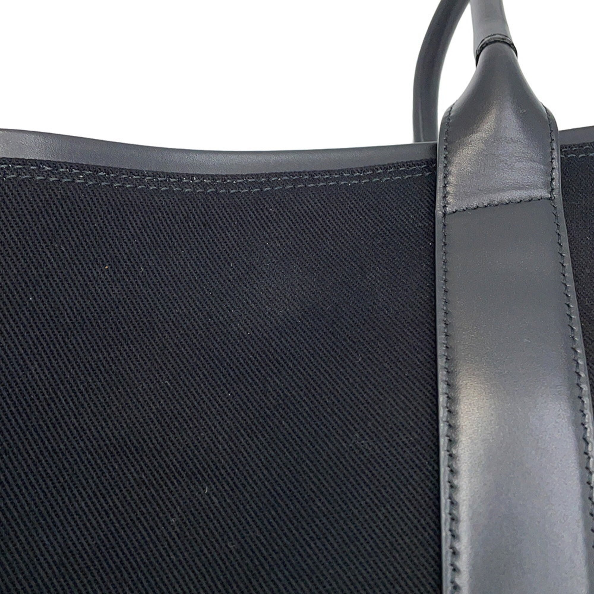 Yves Saint Laurent Black Canvas Leather Handbag Tote Bag (Pre-Owned)
