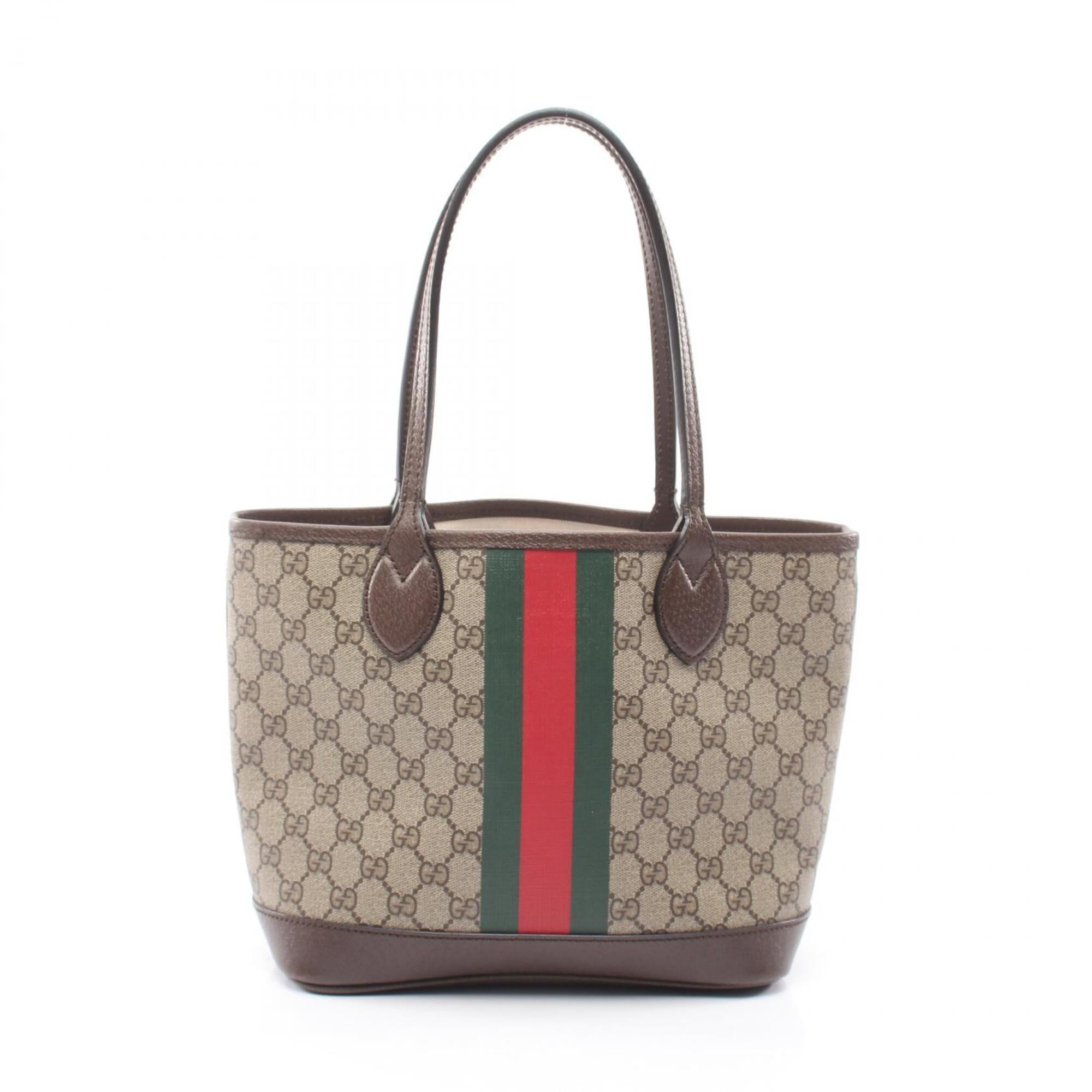 Gucci Beige Brown Coated Canvas Leather Handbag Tote Bag (Pre-Owned)