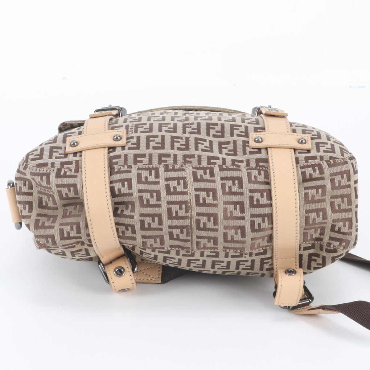 Fendi Brown Leather Canvas Backpack Shoulder Bag (Pre-Owned)