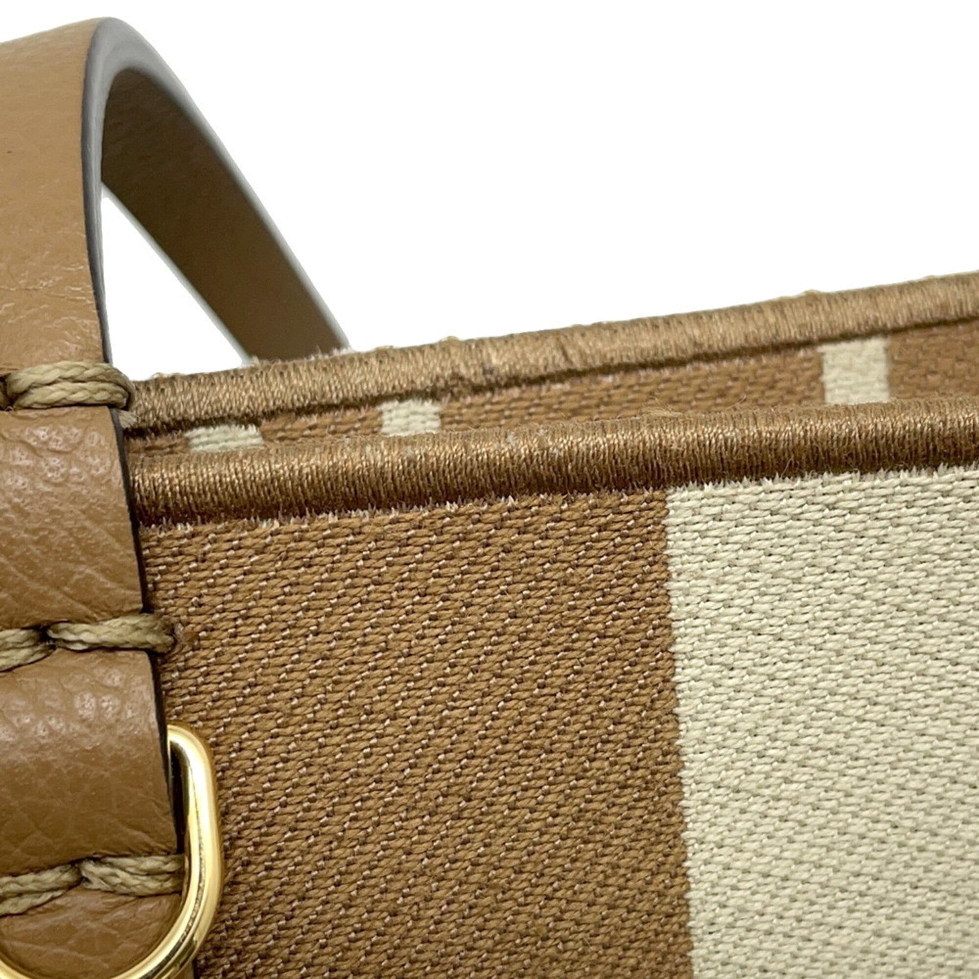 Fendi Pequin Beige Brown Canvas Leather Handbag Tote Bag (Pre-Owned)
