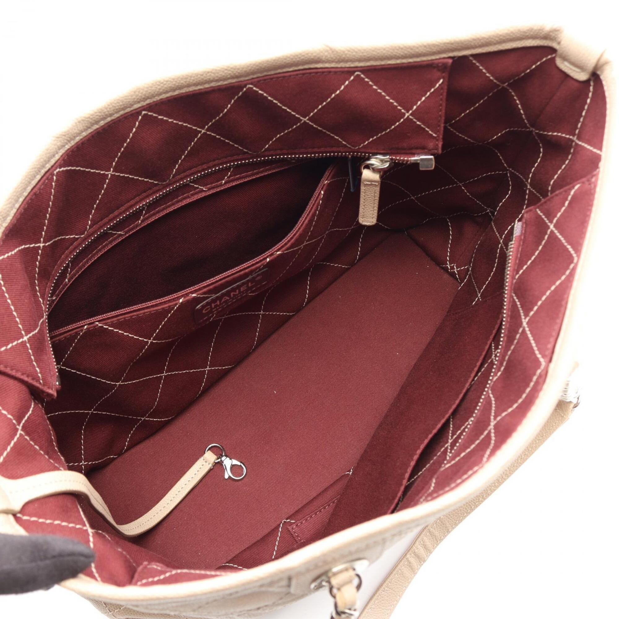 Chanel Beige Grained Calfskin Handbag Tote Bag (Pre-Owned)