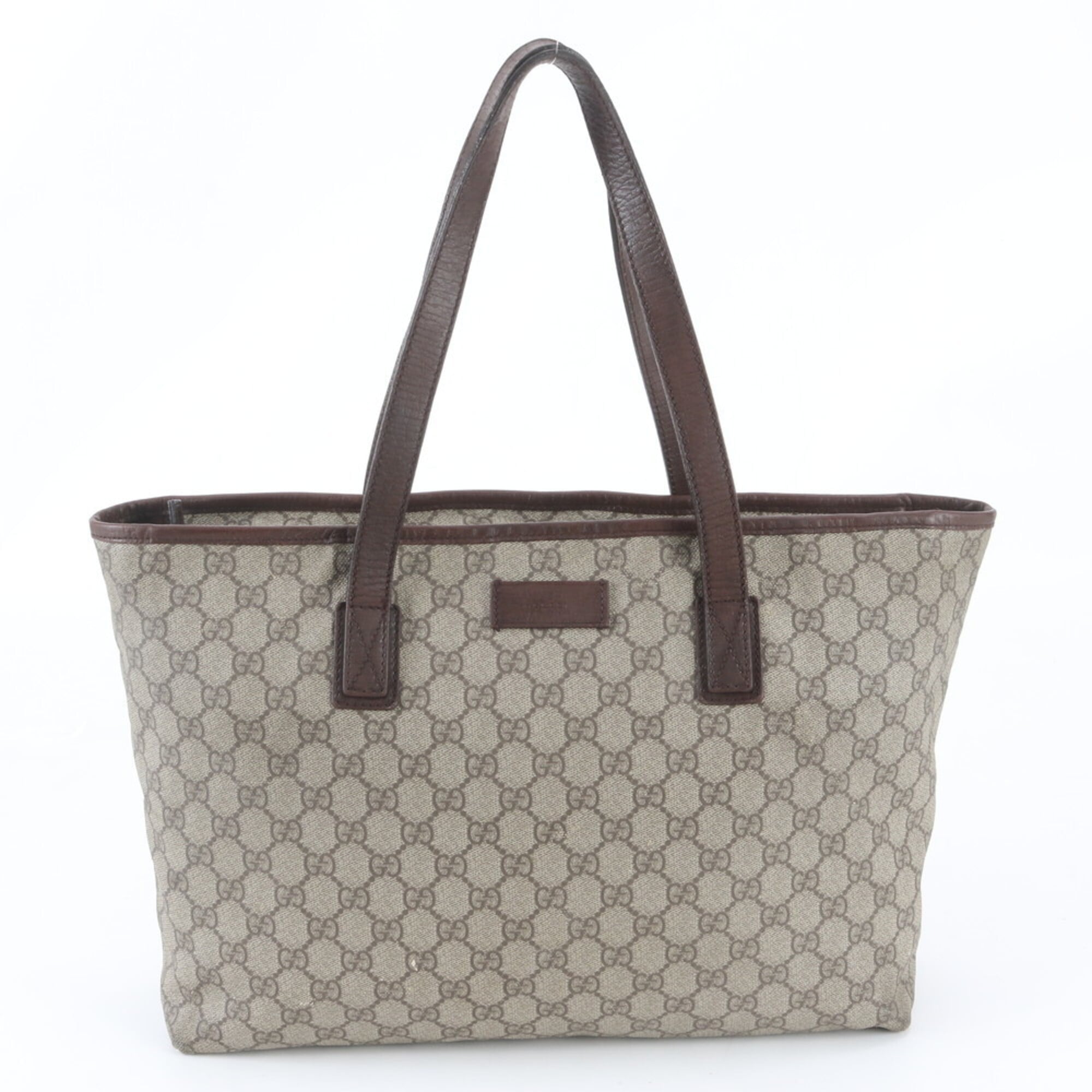 Gucci Beige Brown Leather Coated Canvas Handbag Tote Bag (Pre-Owned)