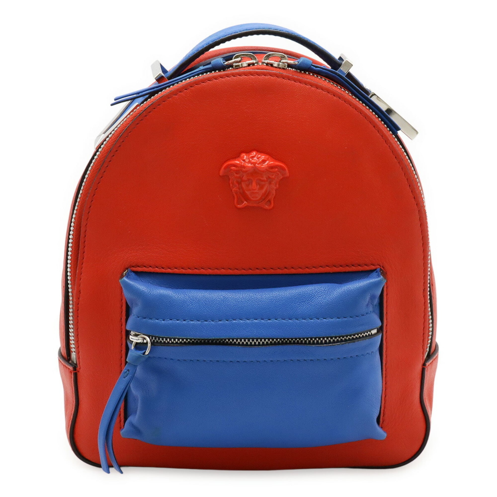 Versace Blue Red Color Leather Backpack (Pre-Owned)