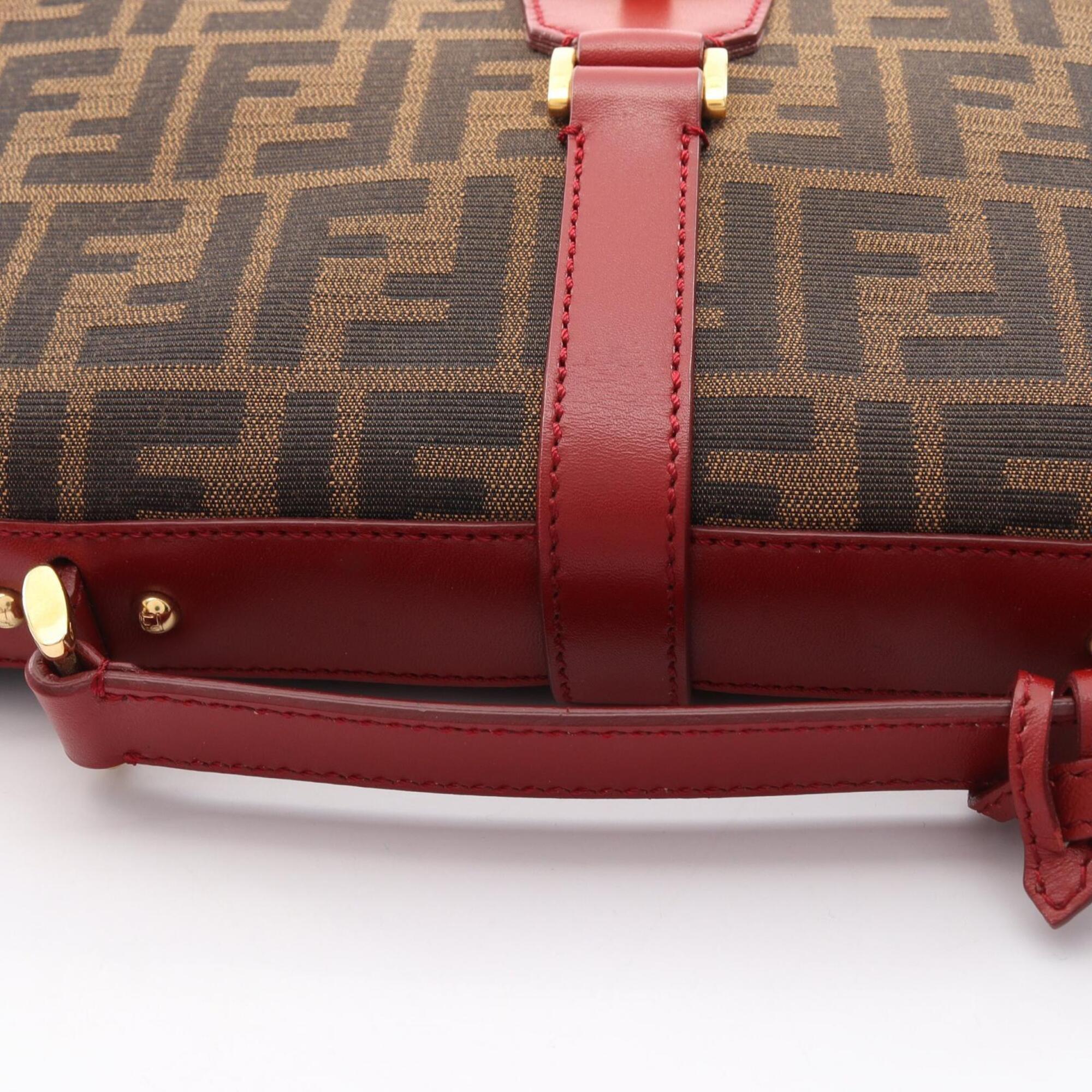 Fendi Black Brown Red Color Canvas Leather Handbag (Pre-Owned)