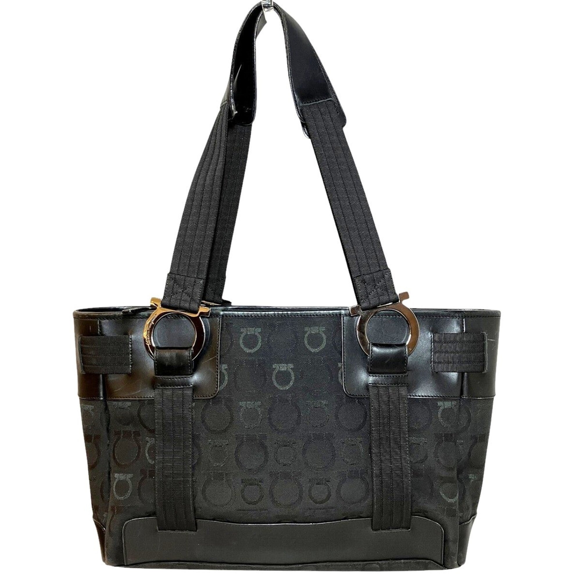 Salvatore Ferragamo Black Canvas Leather Handbag (Pre-Owned)