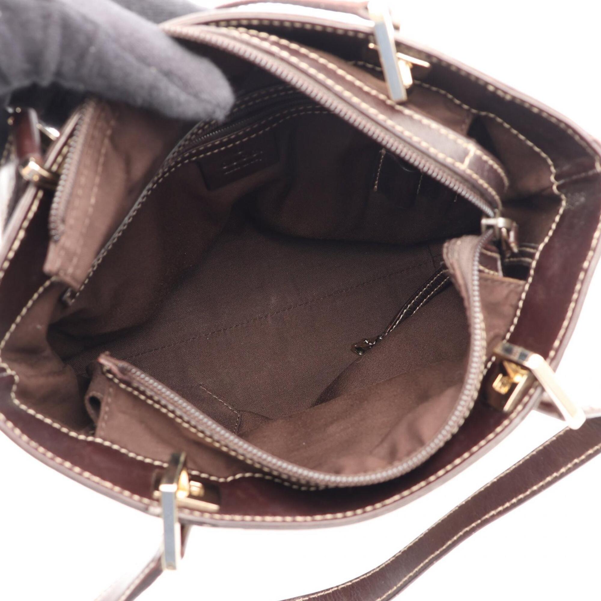 Gucci Beige Brown Canvas Leather Handbag Tote Bag (Pre-Owned)