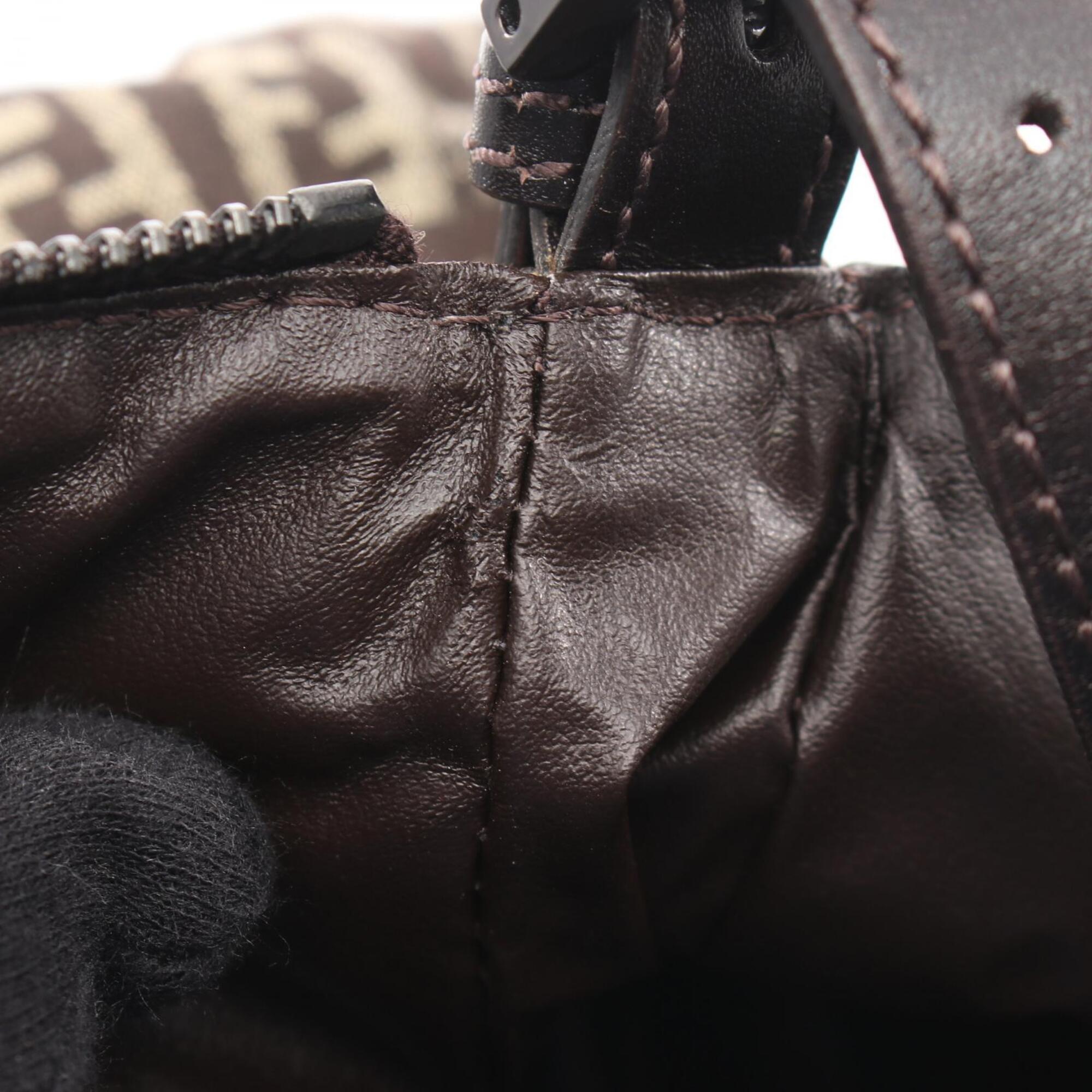 Fendi Beige Brown Canvas Leather Handbag (Pre-Owned)
