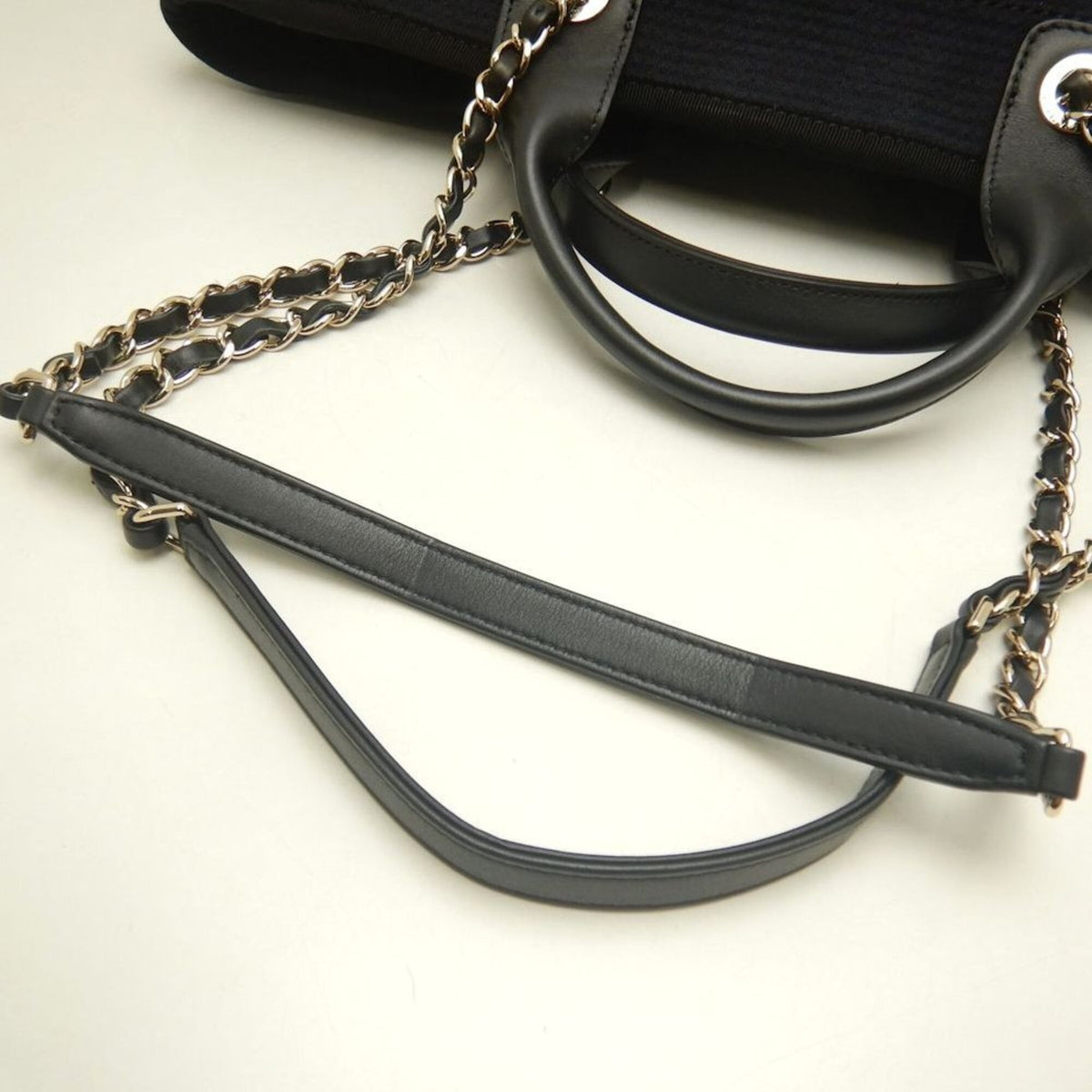 Chanel Black Canvas Leather Tote Bag (Pre-Owned)