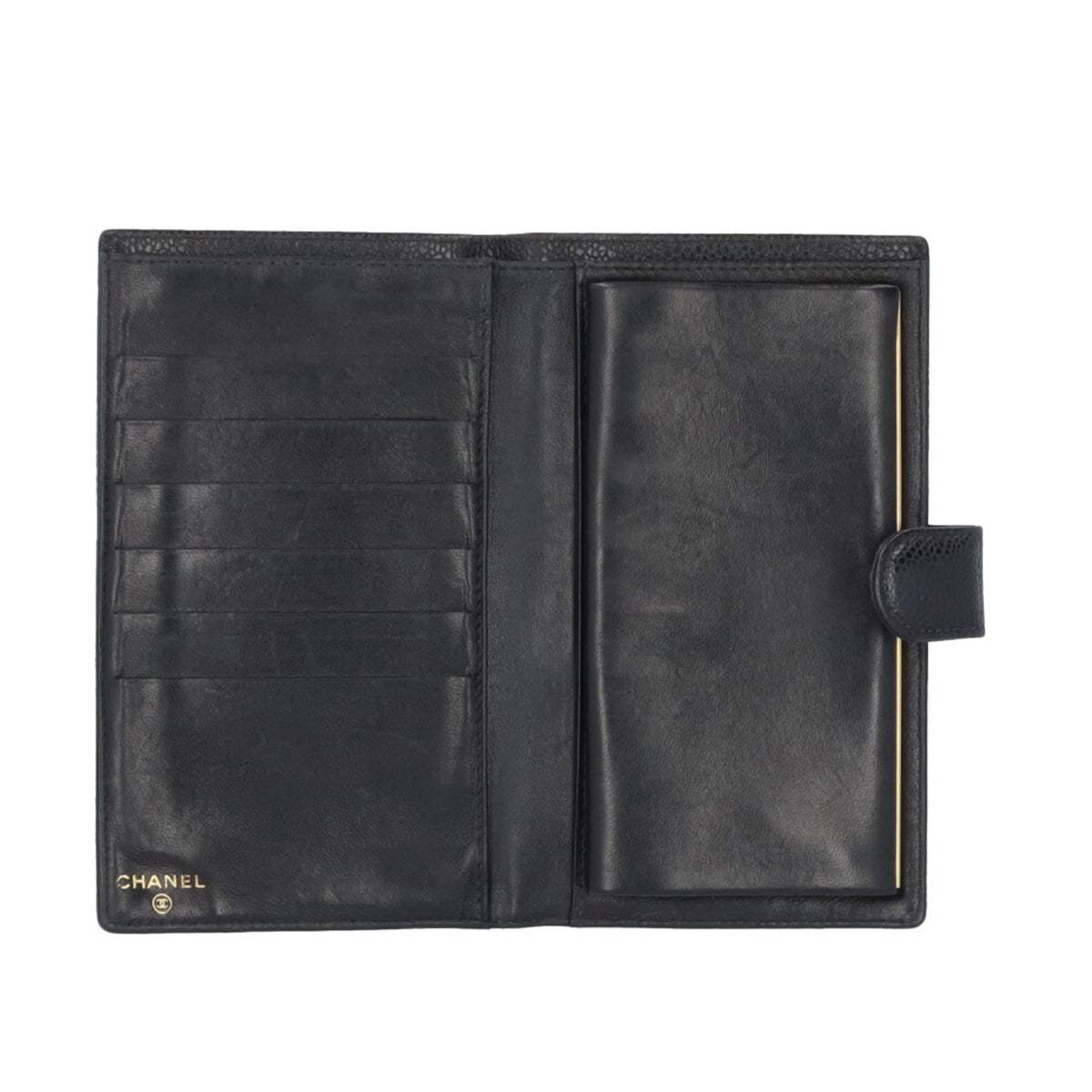 Chanel Black Grained Calfskin Long Wallet (Bi-Fold) (Pre-Owned)