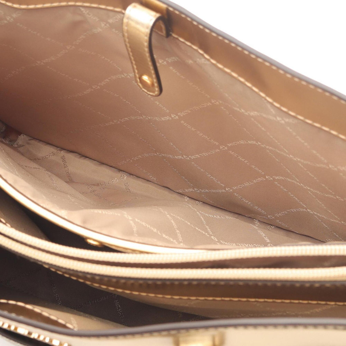 Michael Kors Gold Ivory Coated Canvas Pvc Leather Handbag Tote Bag Weekend Bag (Pre-Owned)