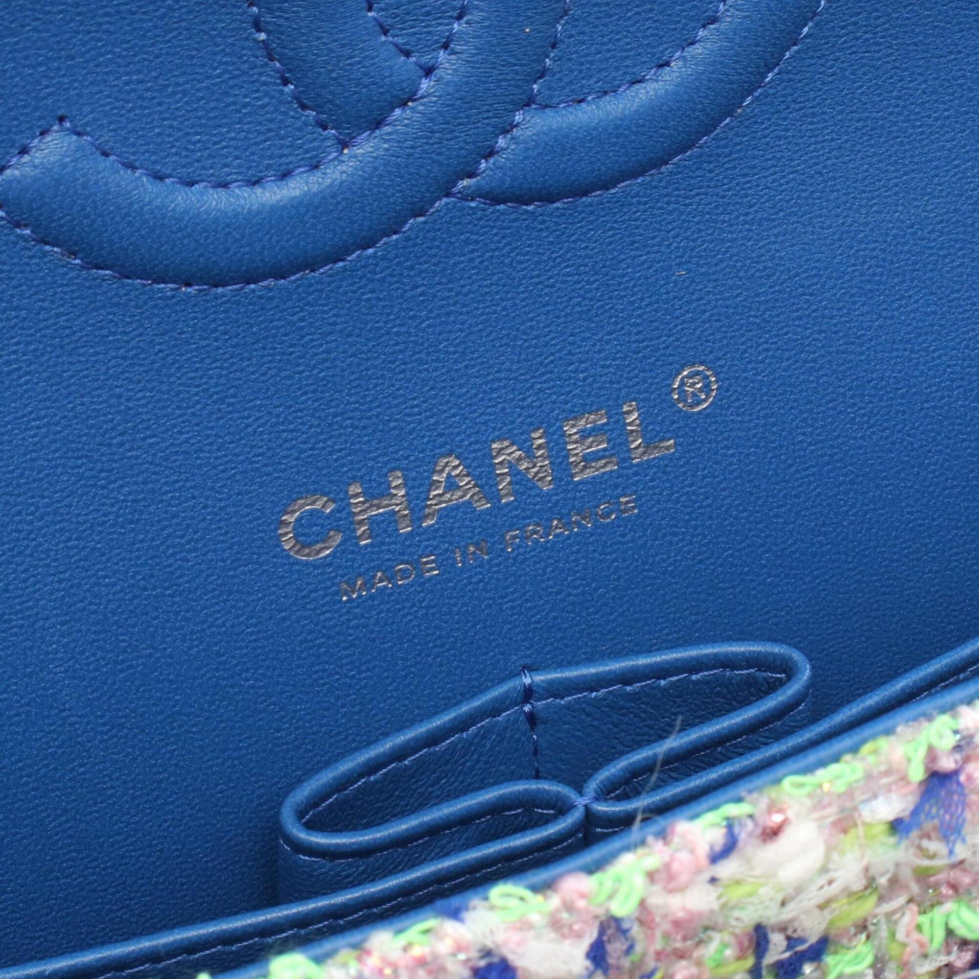 Chanel Blue Green Fabric Leather Handbag Shoulder Bag (Pre-Owned)