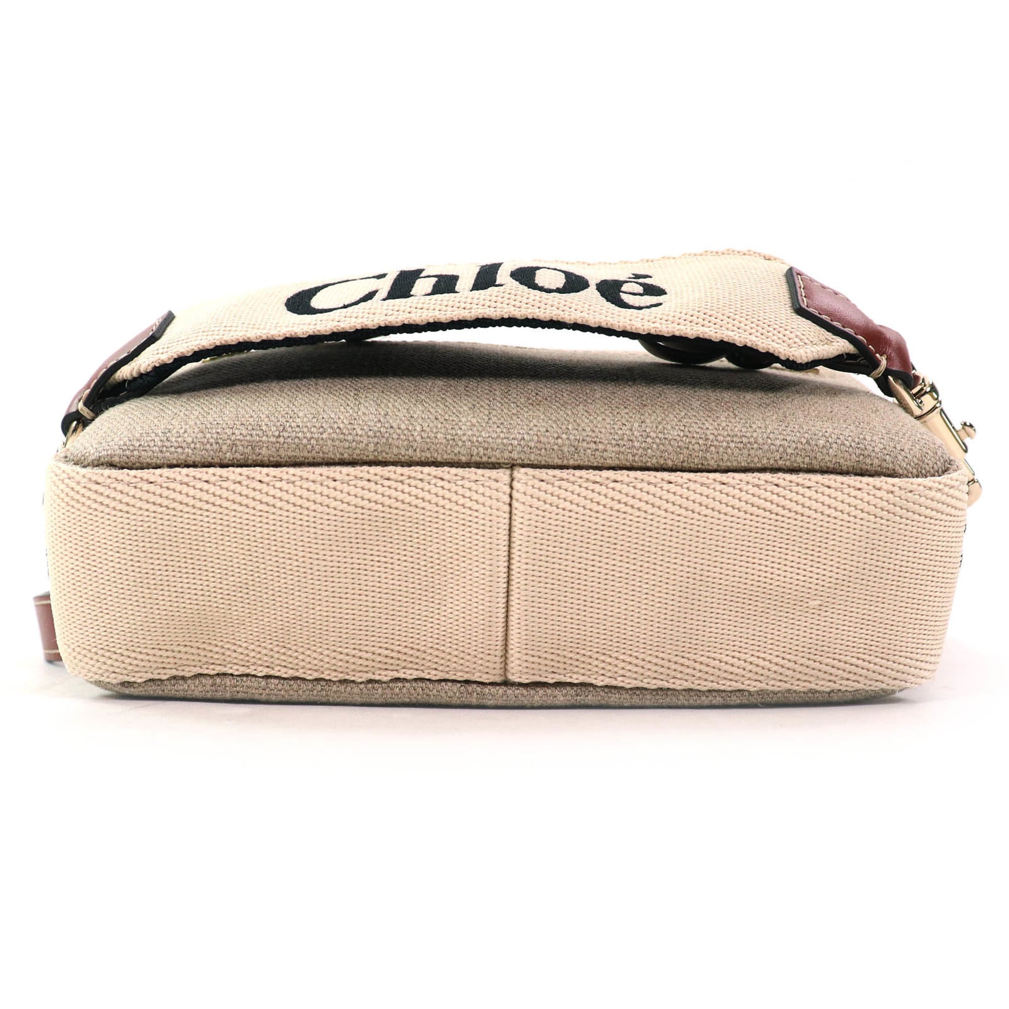Chloé Beige Brown Linen Pouch Shoulder Bag (Pre-Owned)