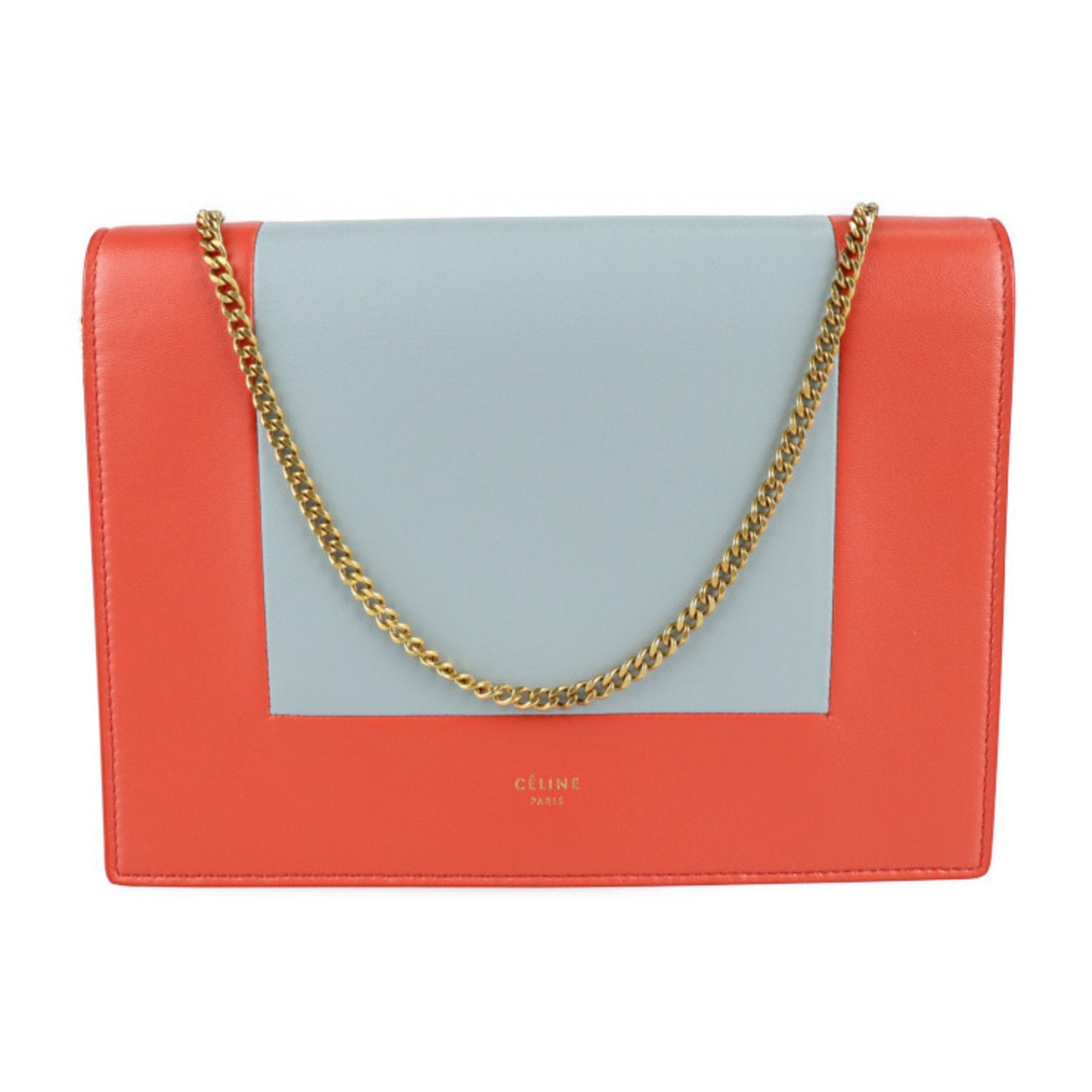 Celine Gray Red Color Leather Clutch Bag Shoulder Bag (Pre-Owned)