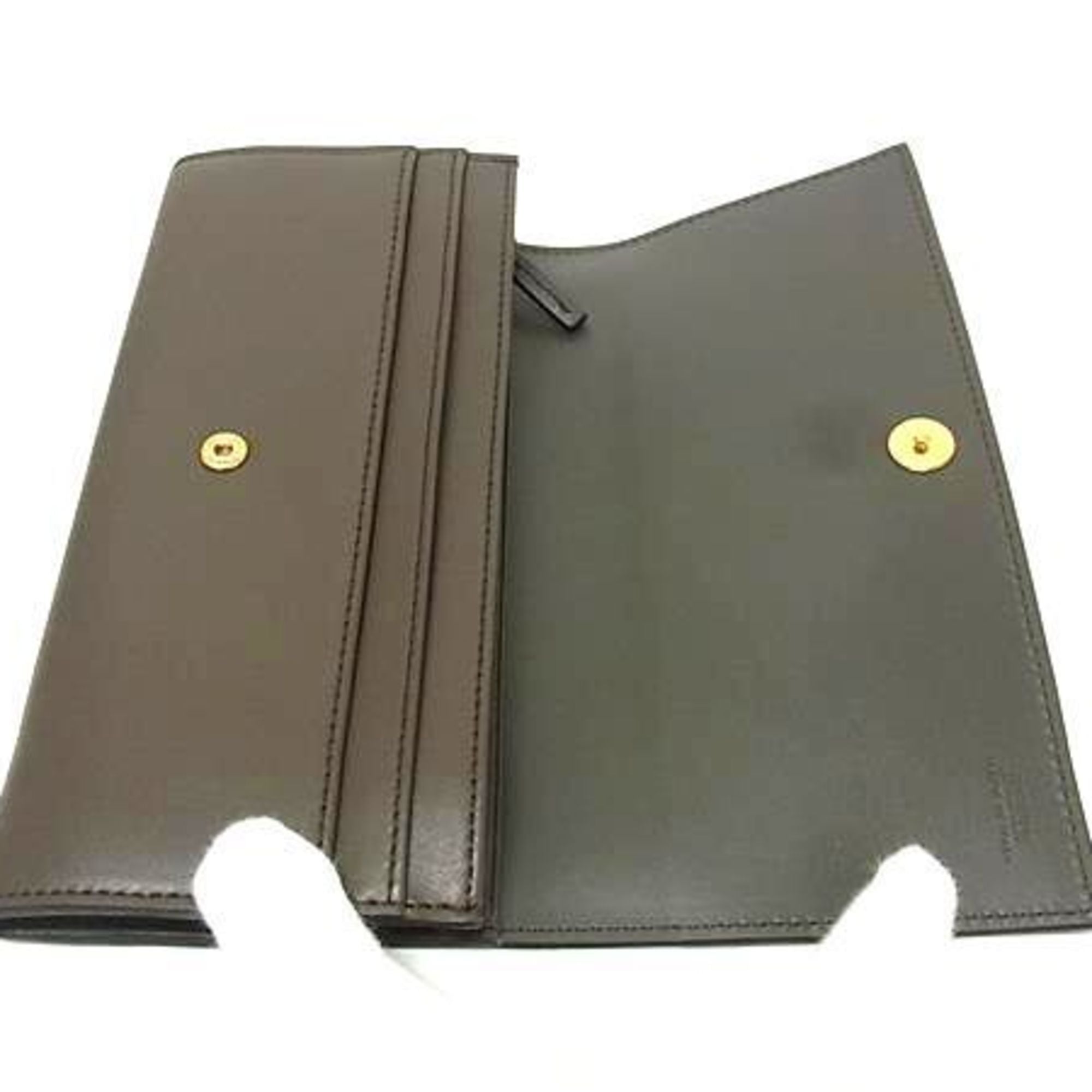 Fendi Grayish Leather Long Wallet (Bi-Fold) (Pre-Owned)