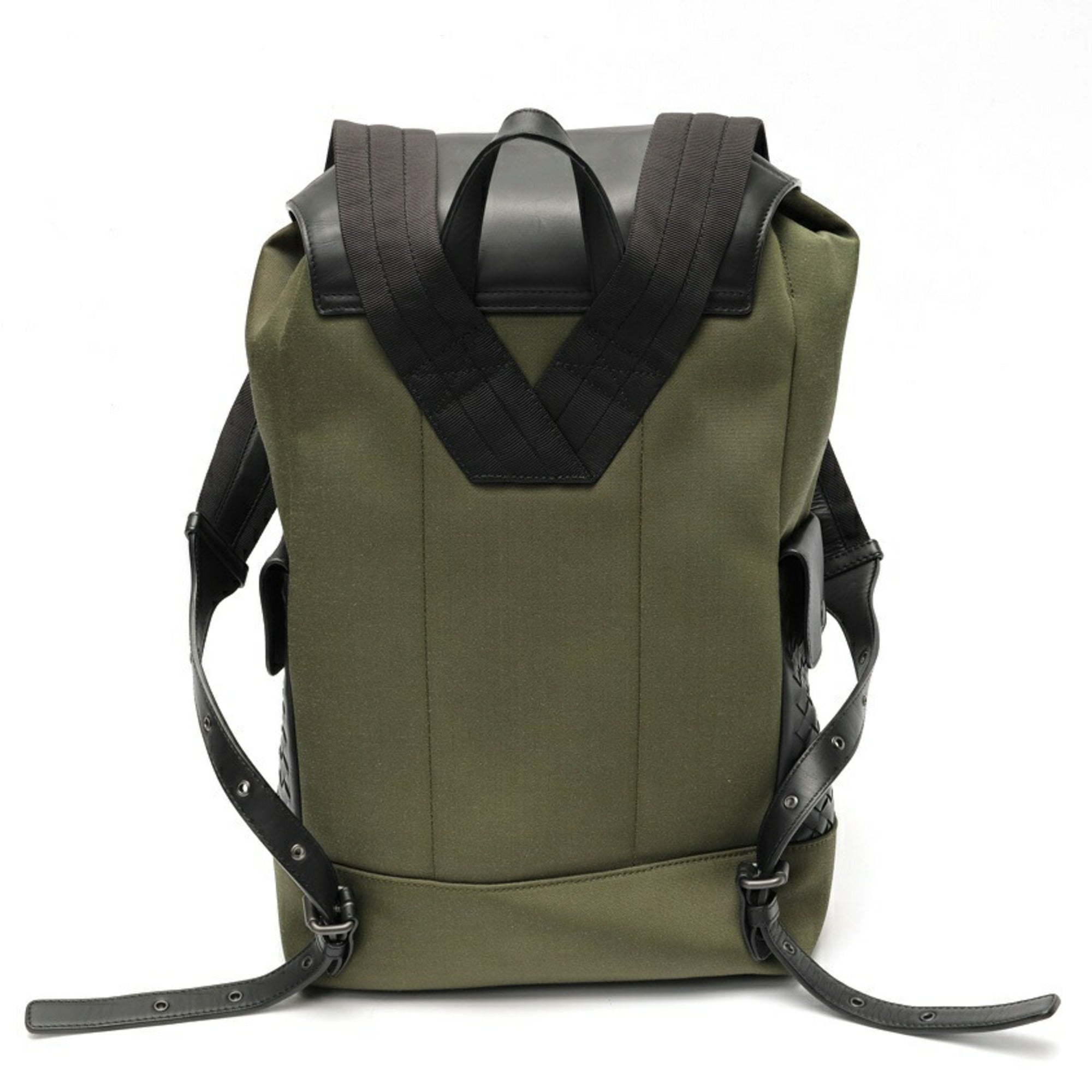 Bottega Veneta Black Khaki Nylon Leather Backpack (Pre-Owned)