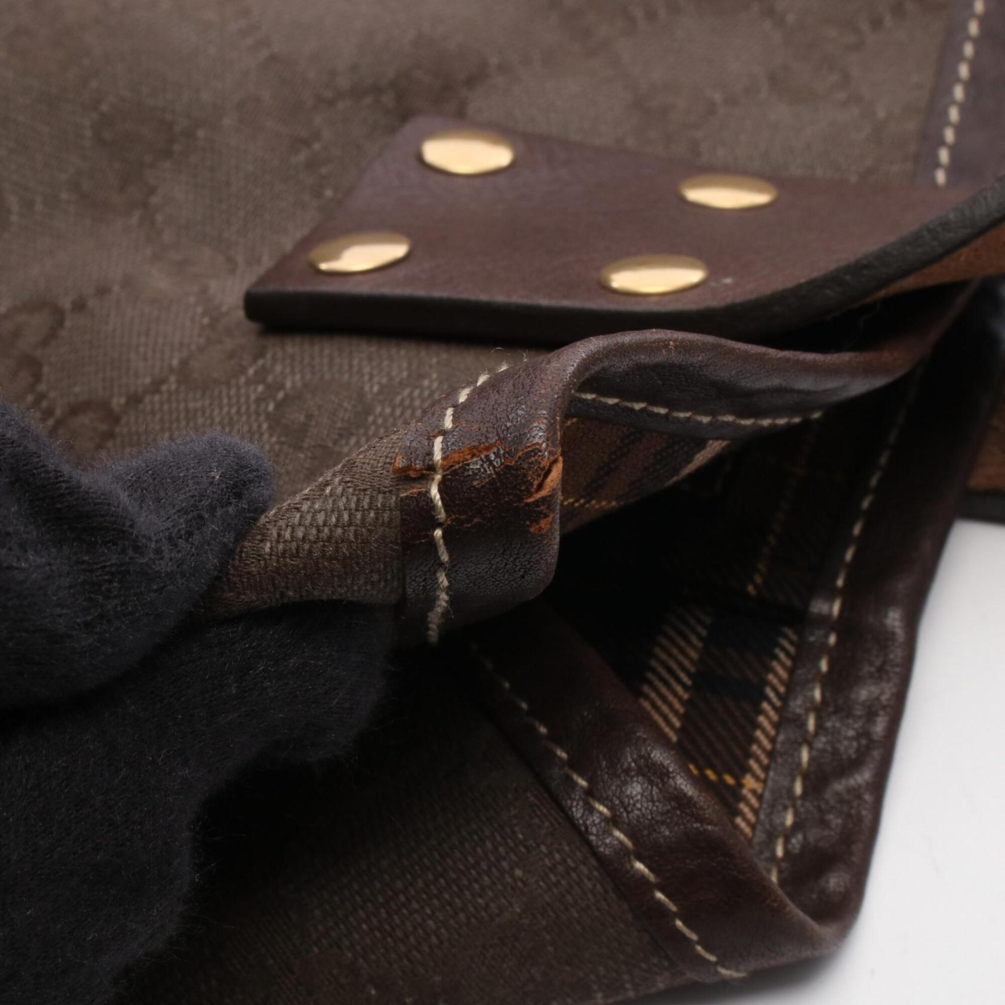 Gucci Brown Canvas Leather Handbag Tote Bag (Pre-Owned)