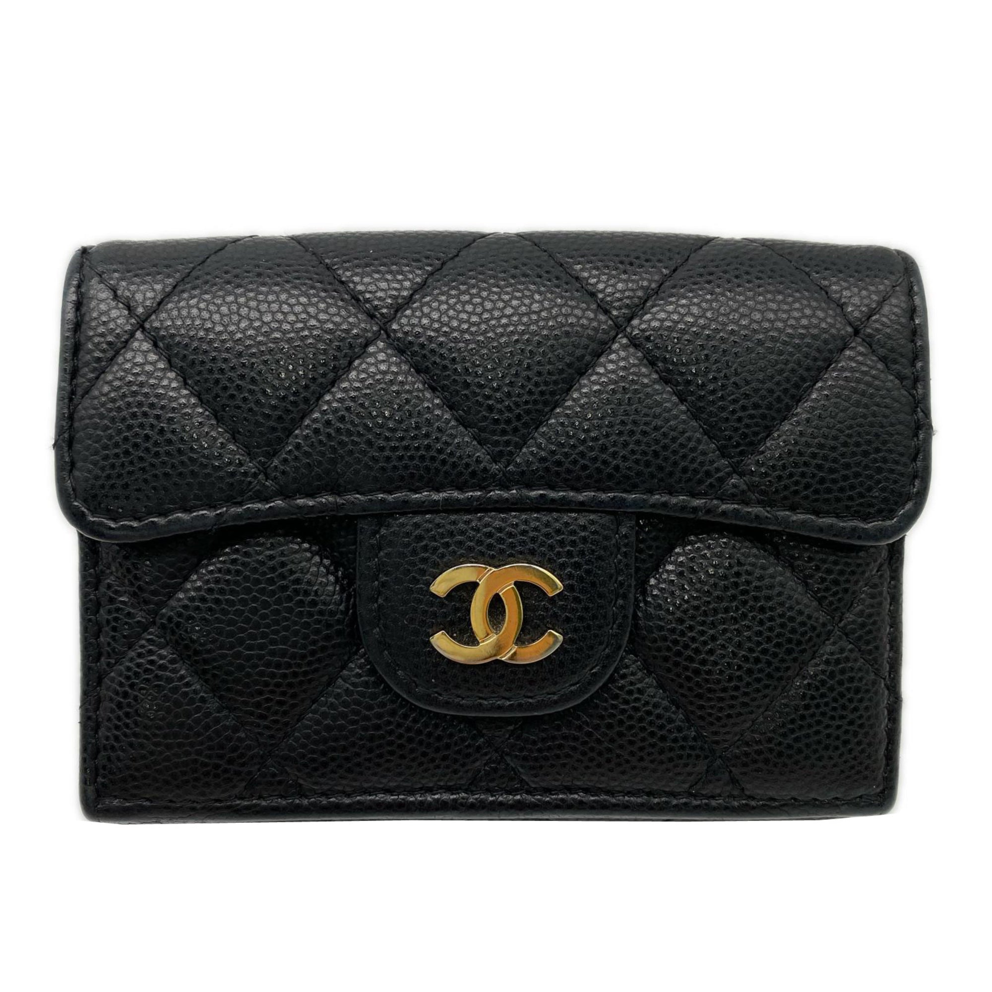 Chanel Black Grained Calfskin Wallet (Tri-Fold) (Pre-Owned)