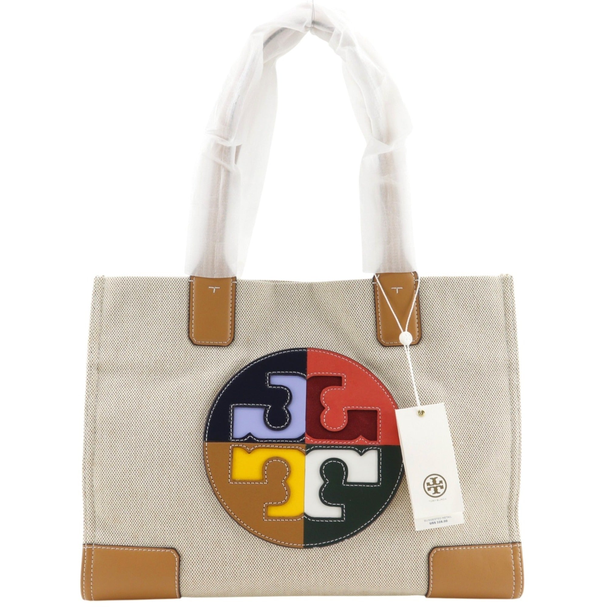 Tory Burch Beige Canvas Leather Tote Bag (Pre-Owned)