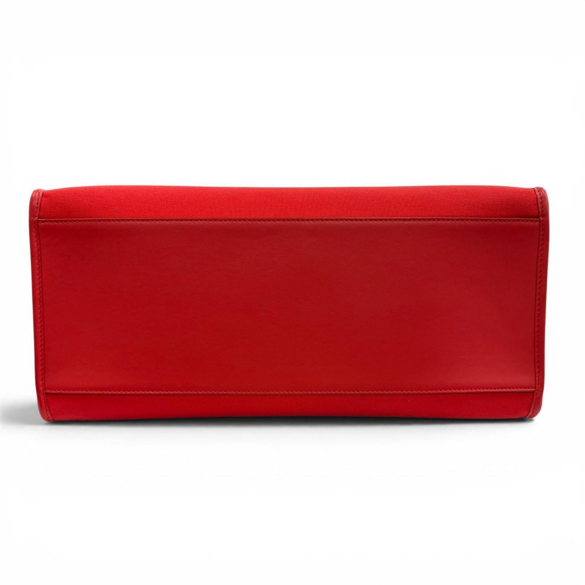 Dolce & Gabbana Red Color Leather Canvas Tote Bag (Pre-Owned)